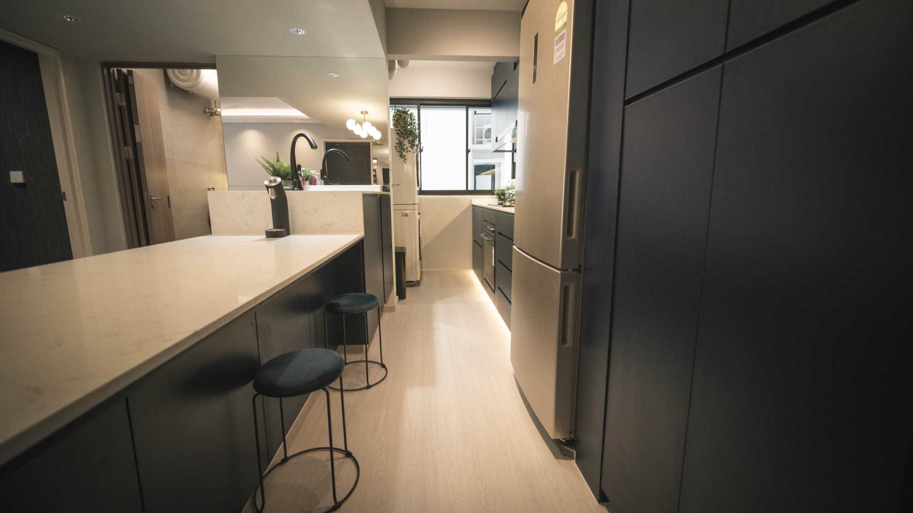 Scandinavian Kitchen with Countertop and Vinyl Flooring