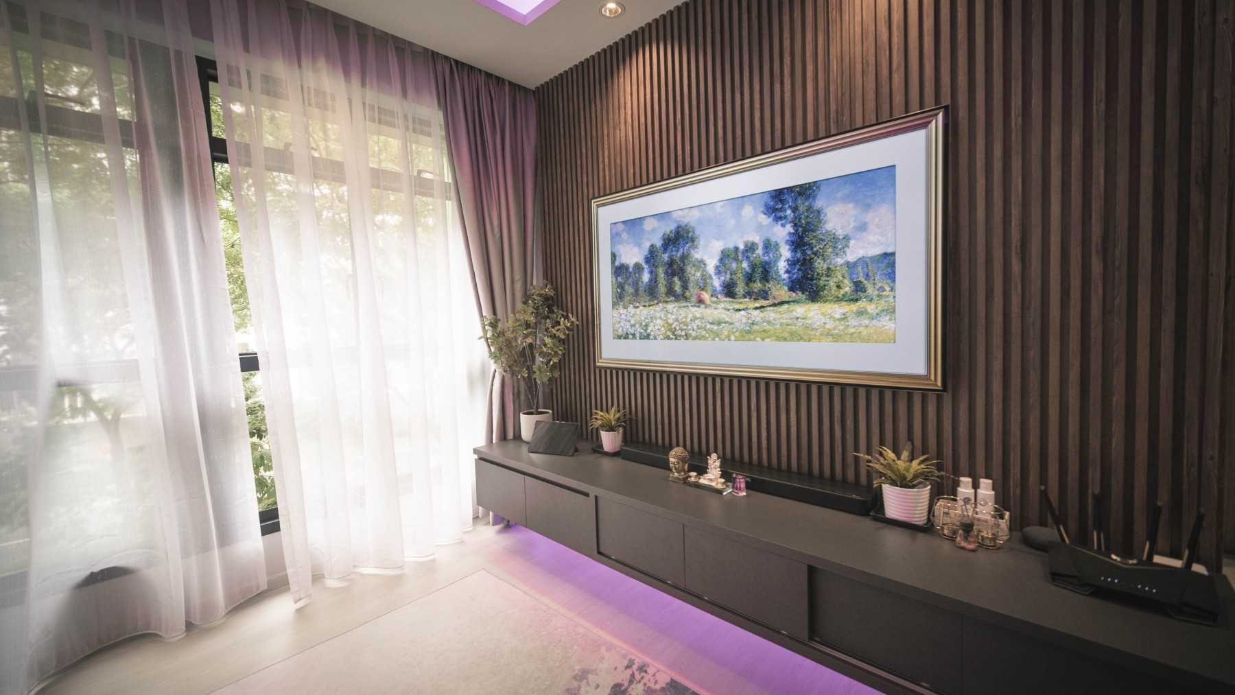 Scandinavian Living Room with Vinyl Flooring and TV Console