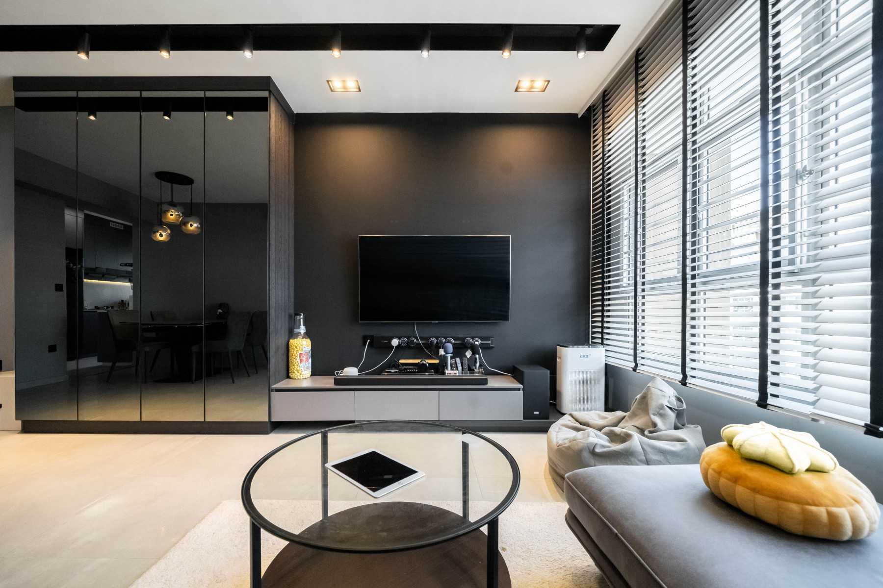 Modern Living Room with Vinyl Flooring and TV Console