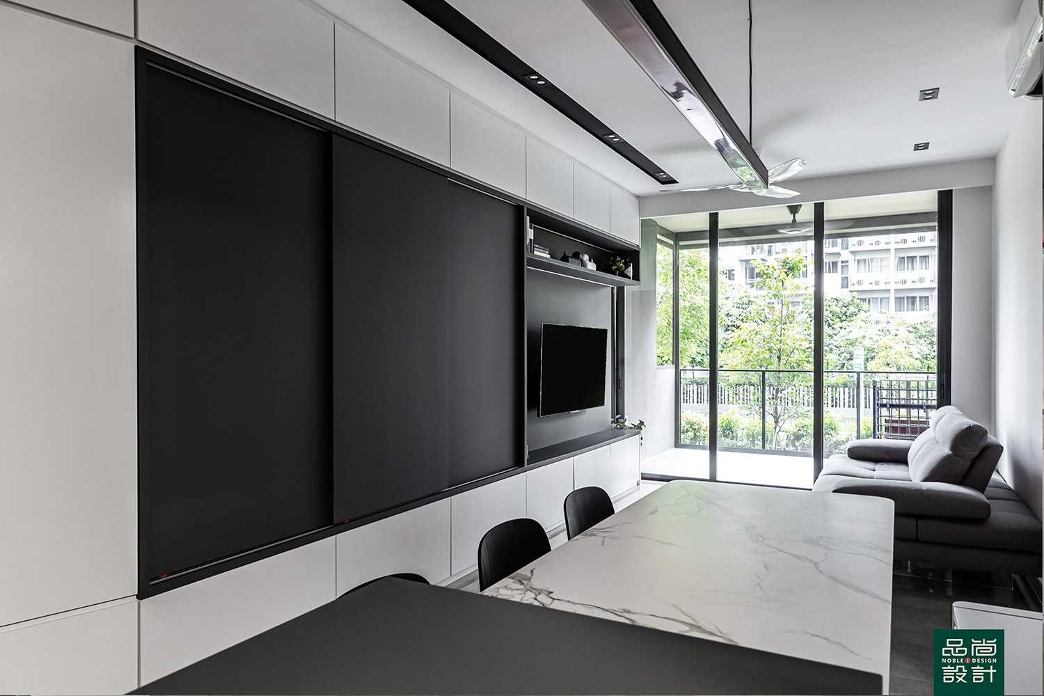 Modern Living Room with TV Console and Feature Wall
