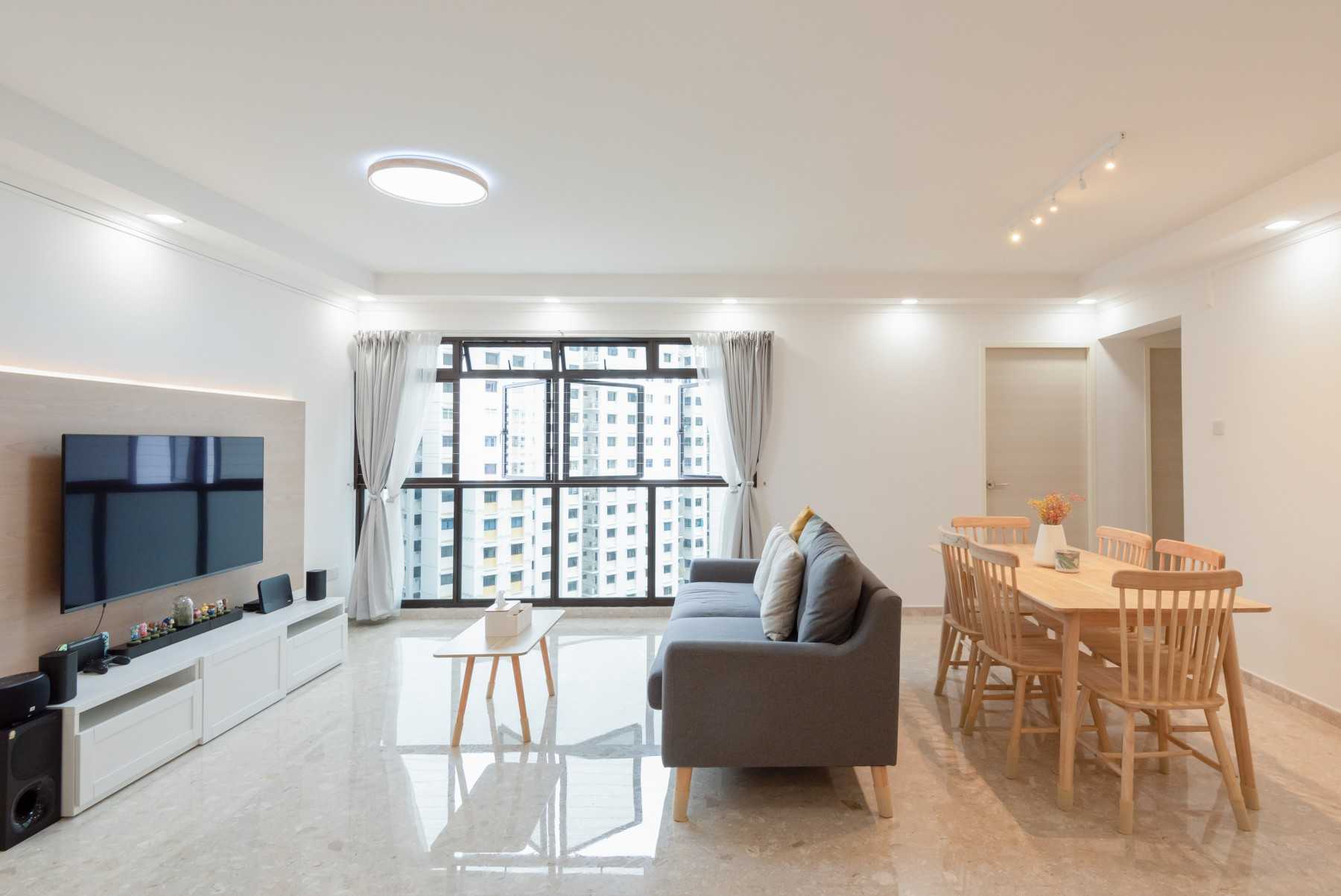 Scandinavian Living Room with Vinyl Flooring and TV Console