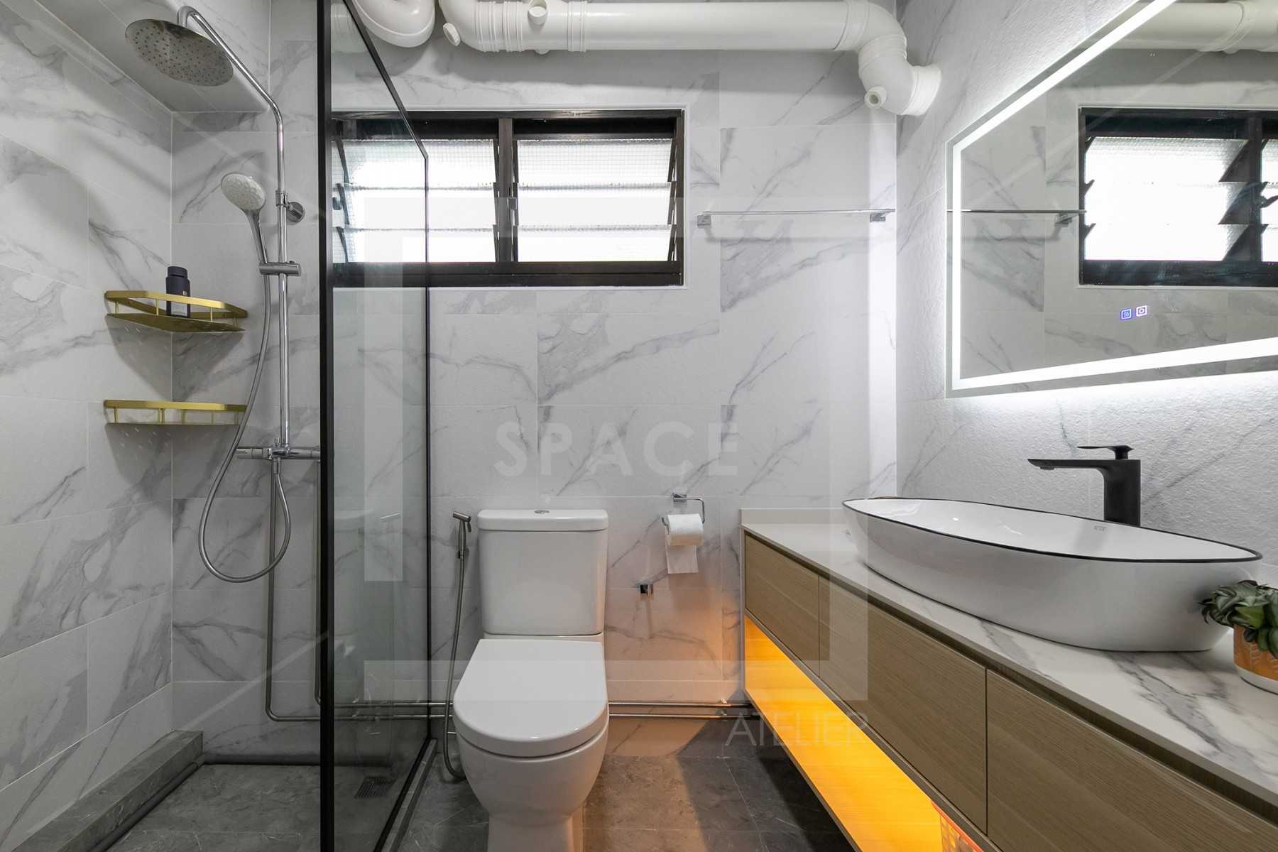Scandinavian Bathroom with Mirror and Shower Screen