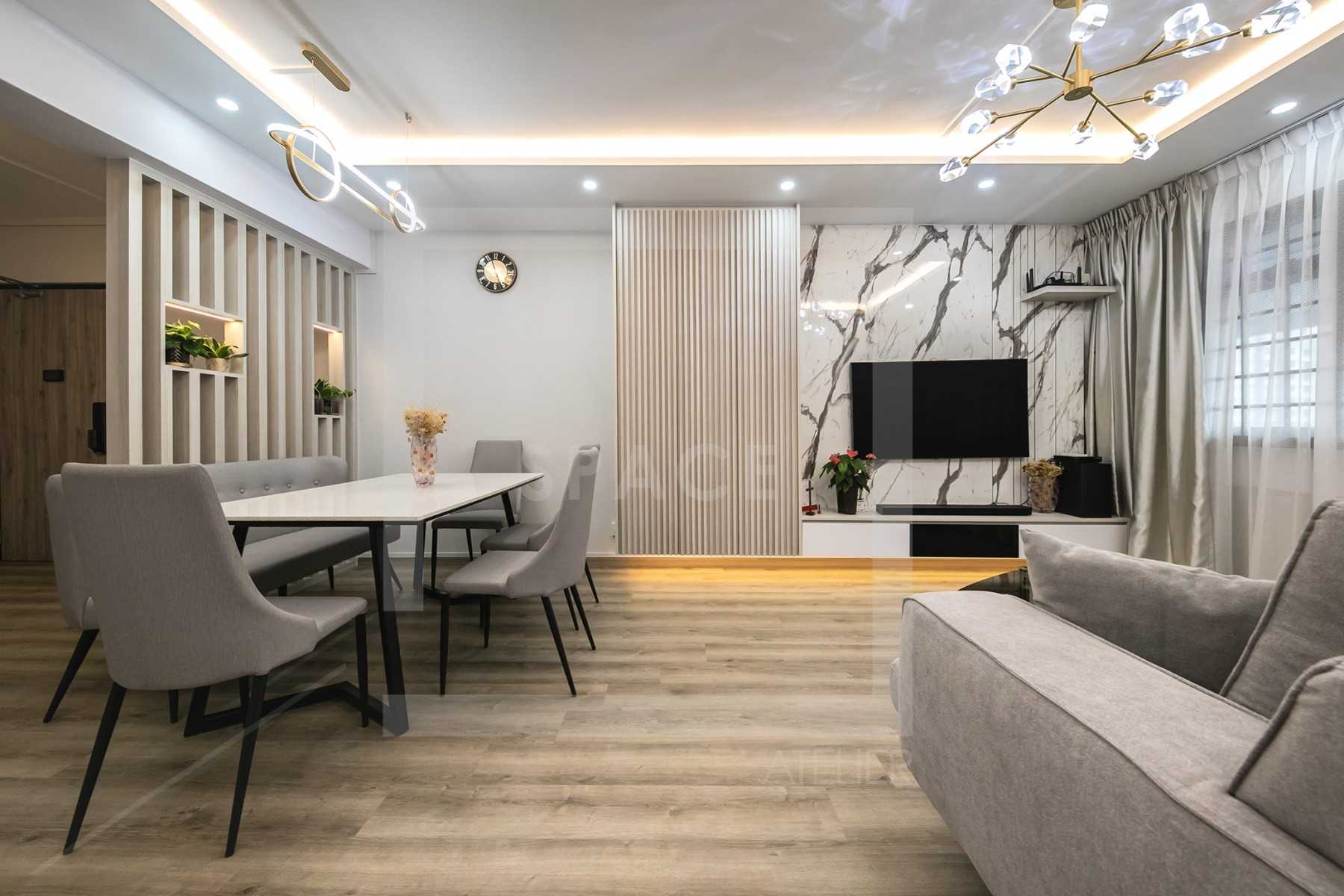 Scandinavian Living Room with TV Console and Ceiling Light