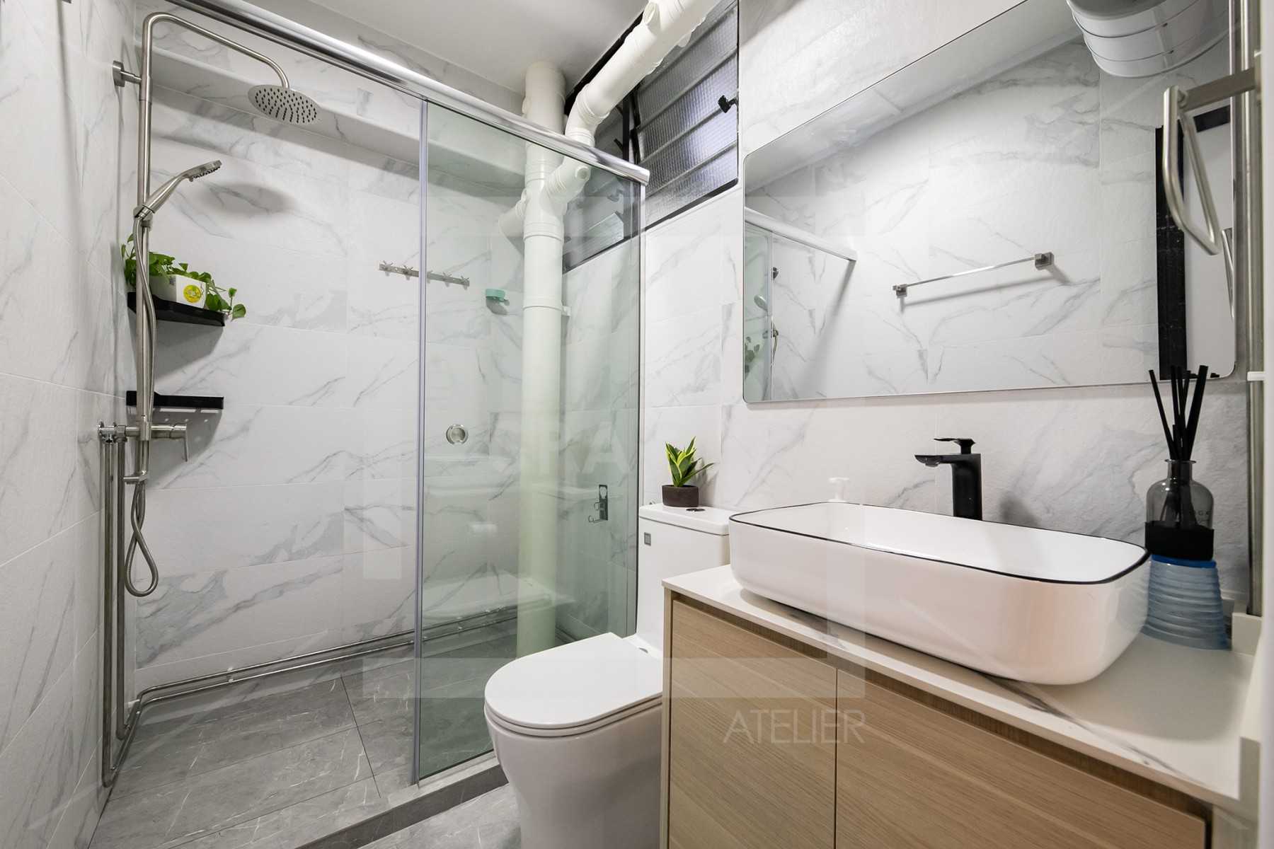 Scandinavian Bathroom with Mirror and Shower Screen
