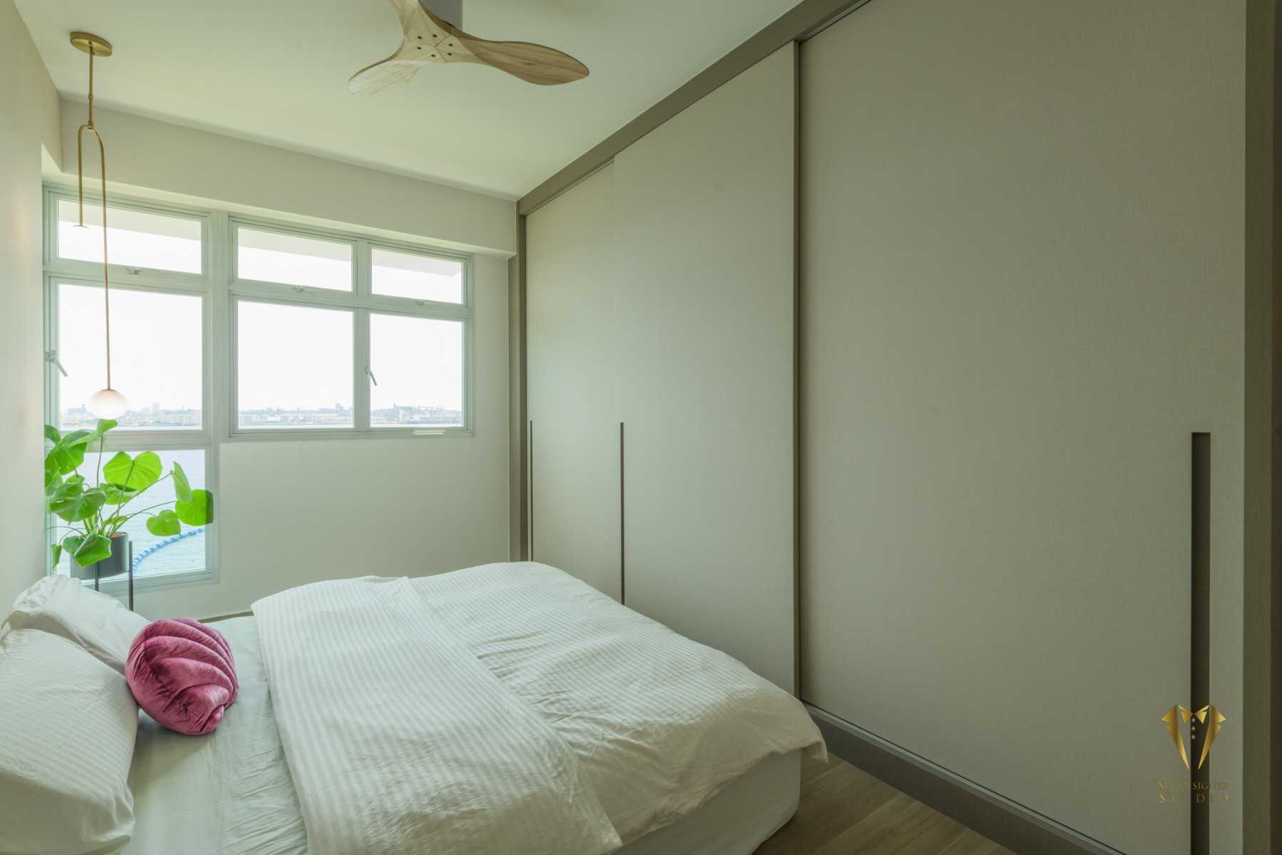 Contemporary Bedroom with Platform Bed and Vinyl Flooring