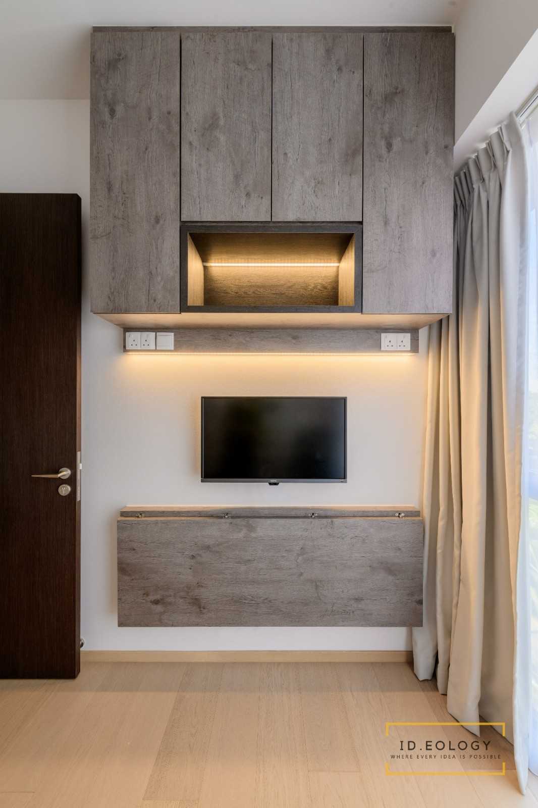 Contemporary Study with Ceiling Light and Chandelier