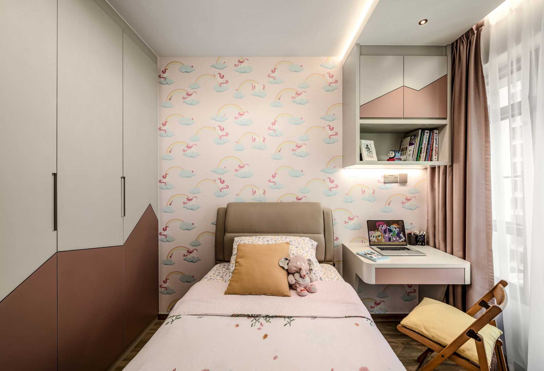 Contemporary Kids Room with Feature Wall and Desk