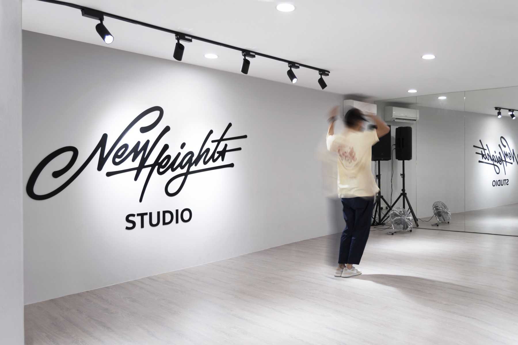 Contemporary Studio with Vinyl Flooring and Feature Wall