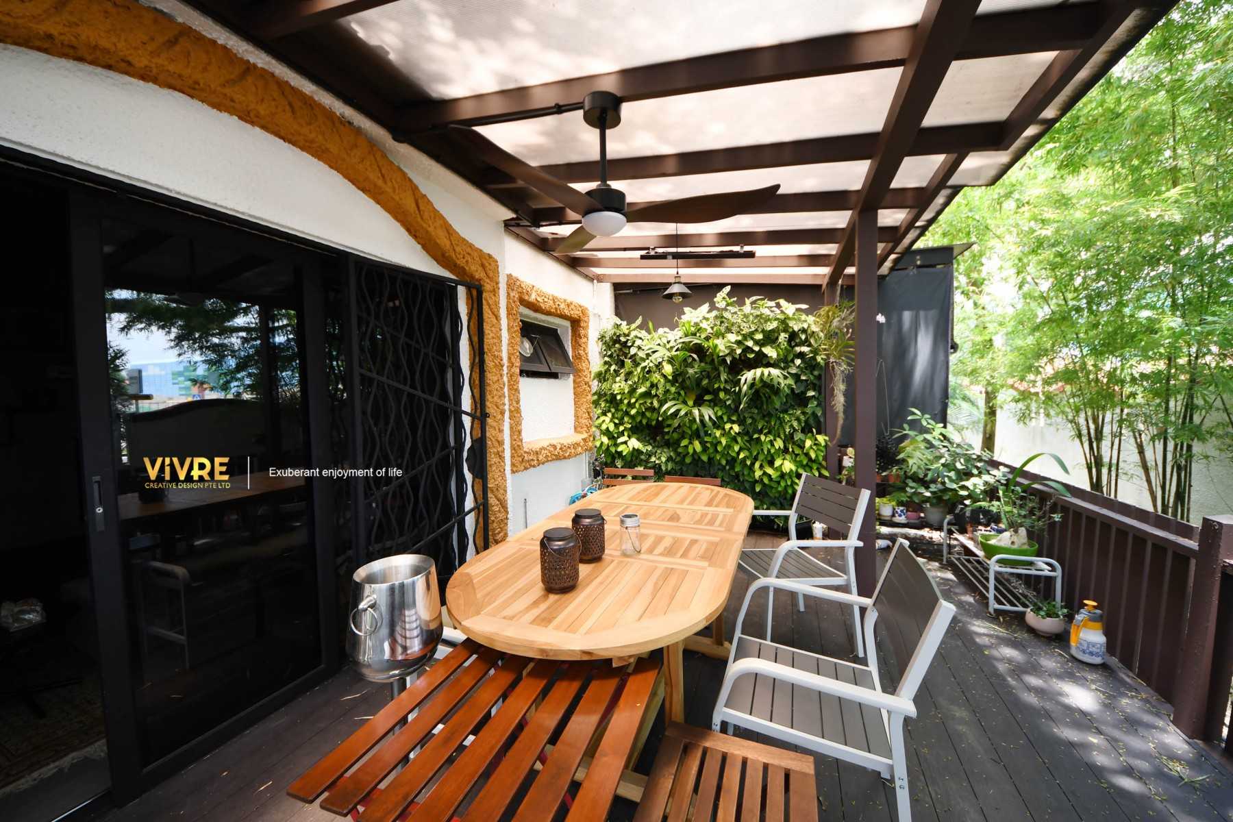 Industrial Balcony with Window Grille and Curtain
