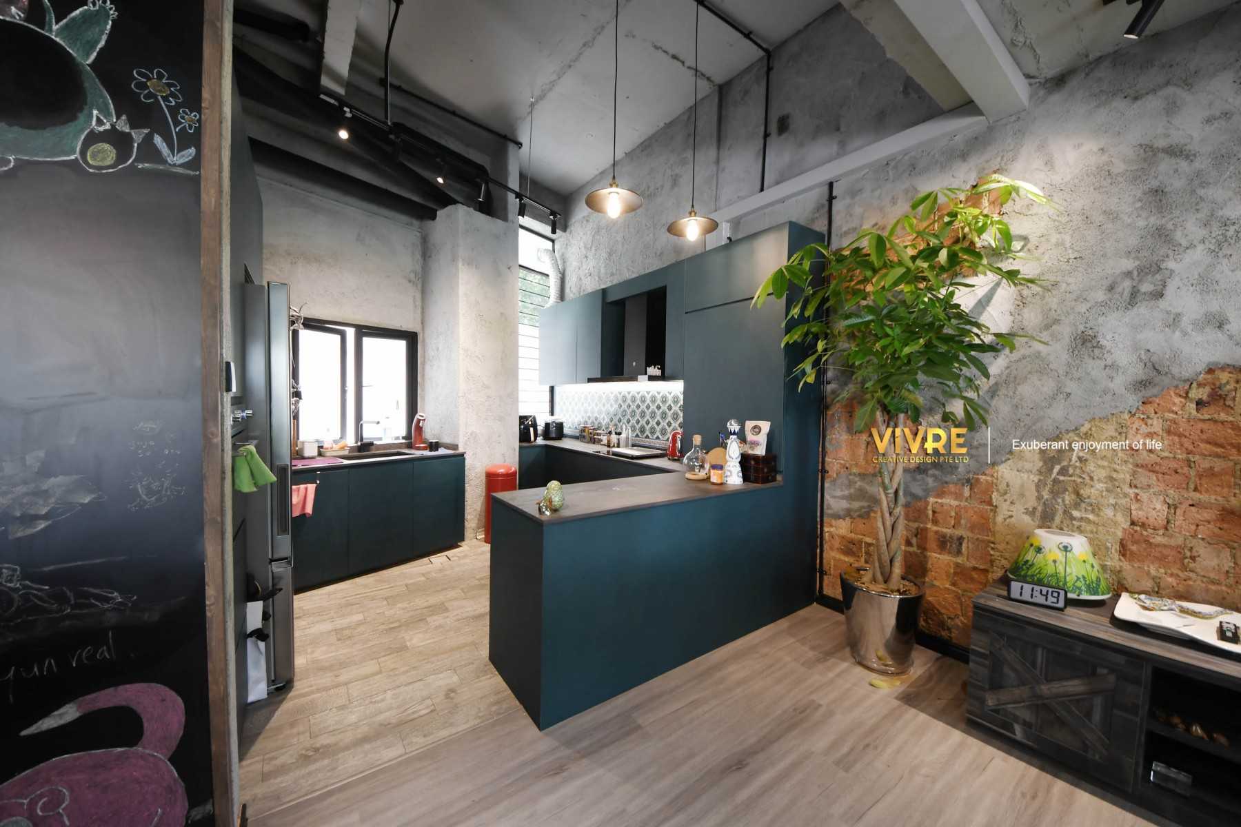 Industrial Kitchen with Vinyl Flooring and Kitchen Window