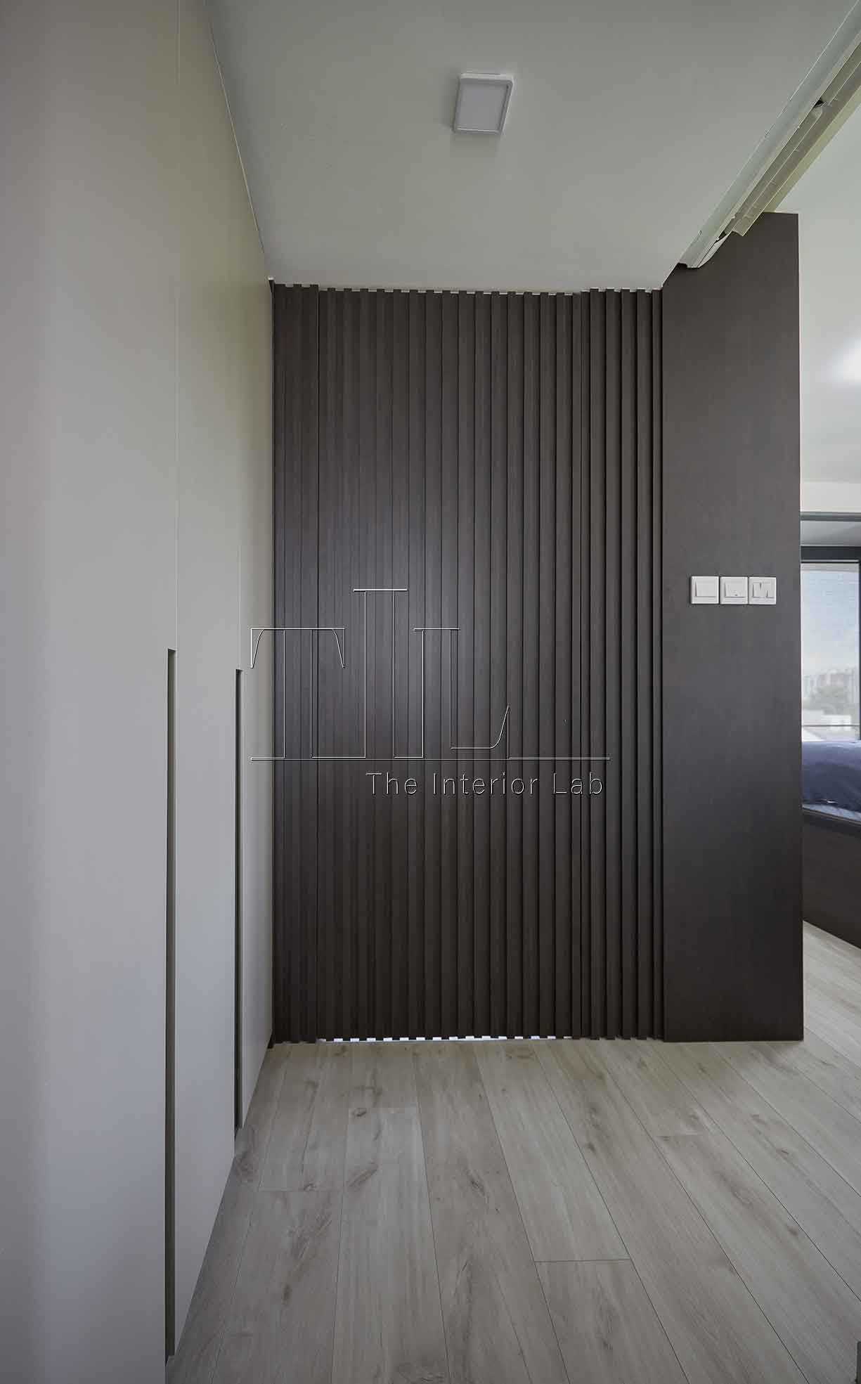 Contemporary Hallway with Bed and Lighting