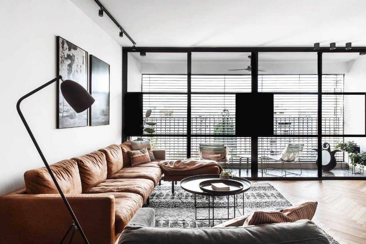 Contemporary Living Room with Roller Blinds and Sofa