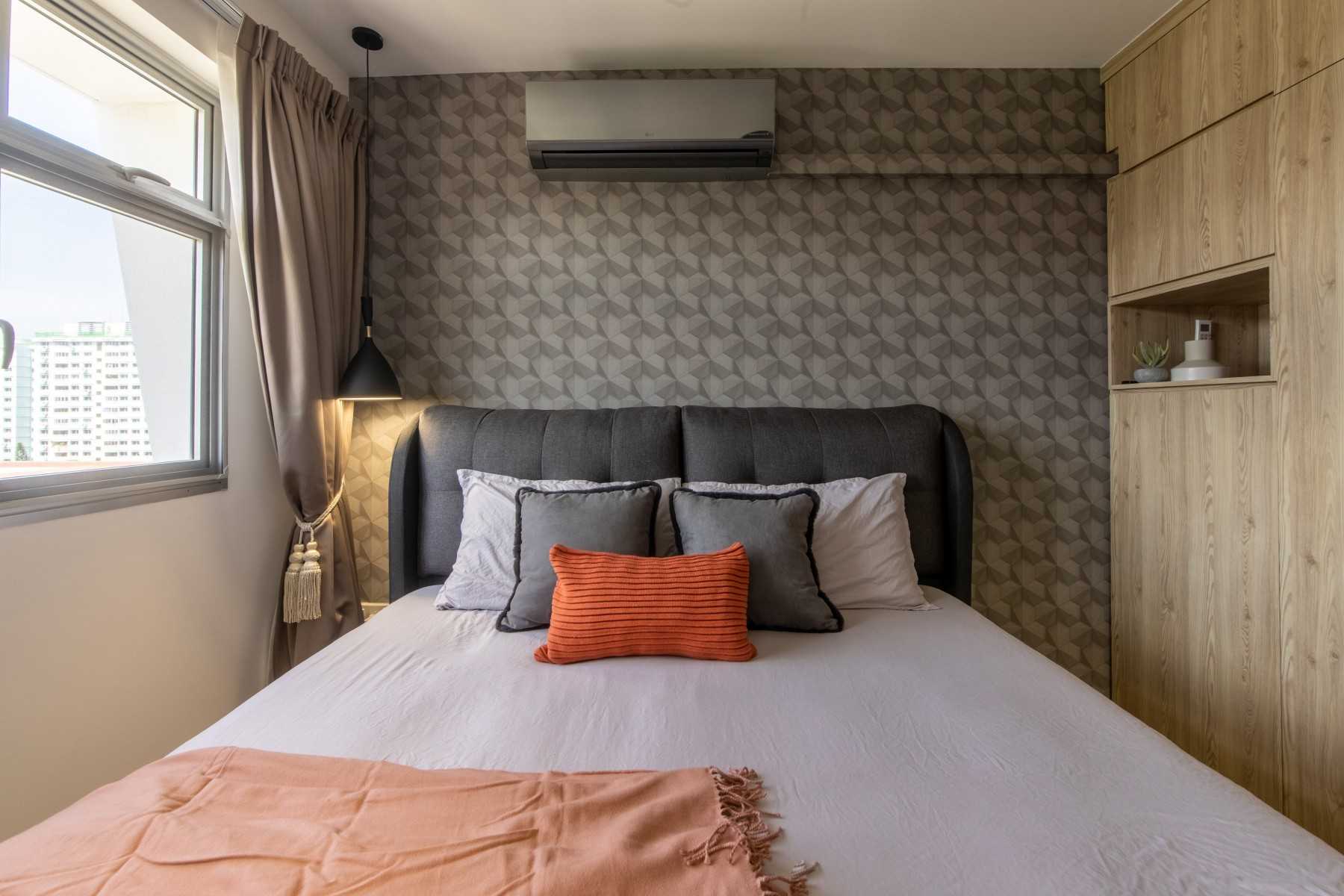 Eclectic Bedroom with Platform Bed and Vinyl Flooring