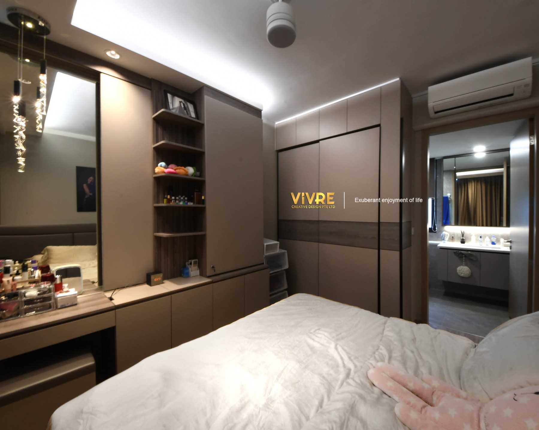 Modern Bedroom with Bookshelf and Vinyl Flooring