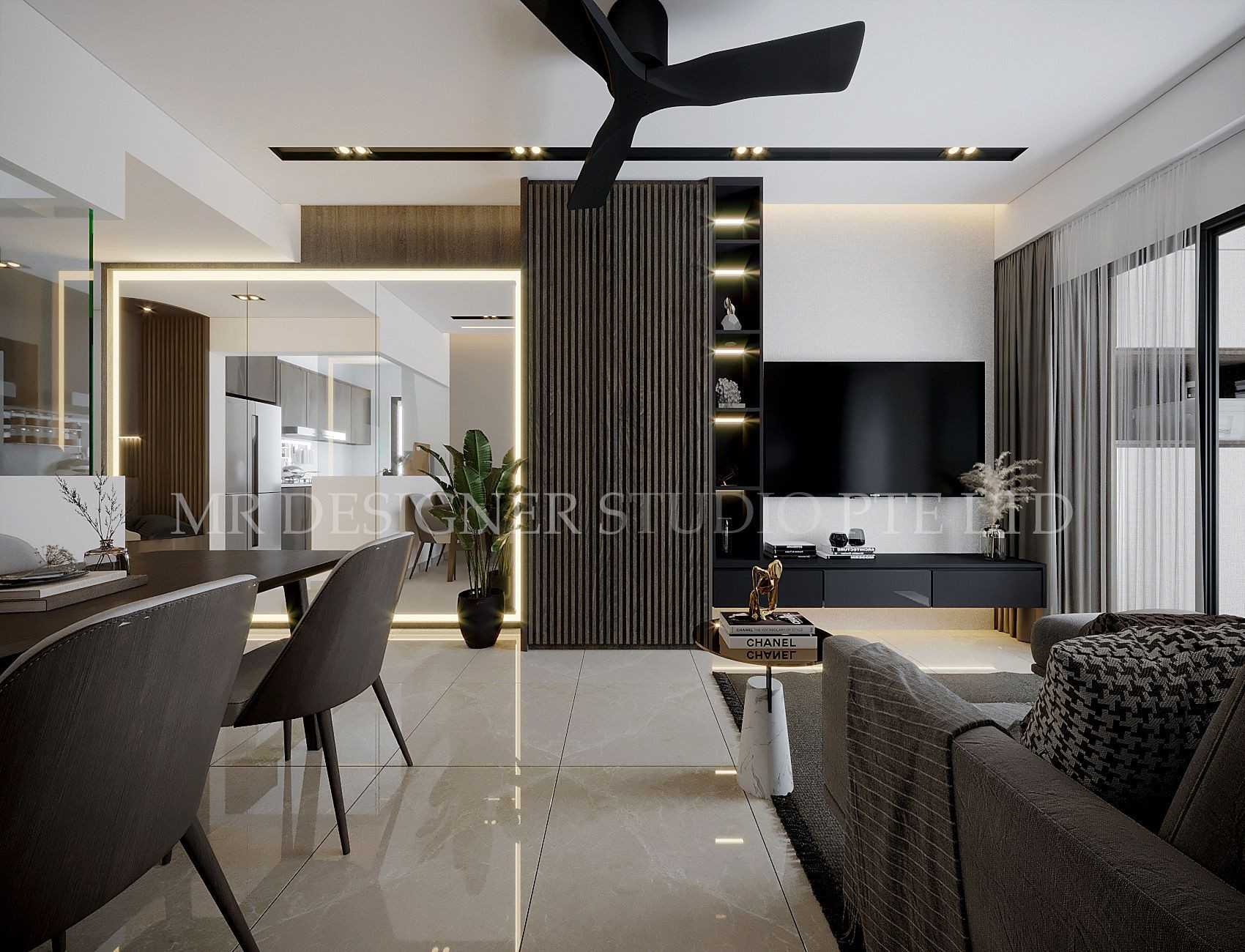 Contemporary Living Room with TV Console and Feature Wall