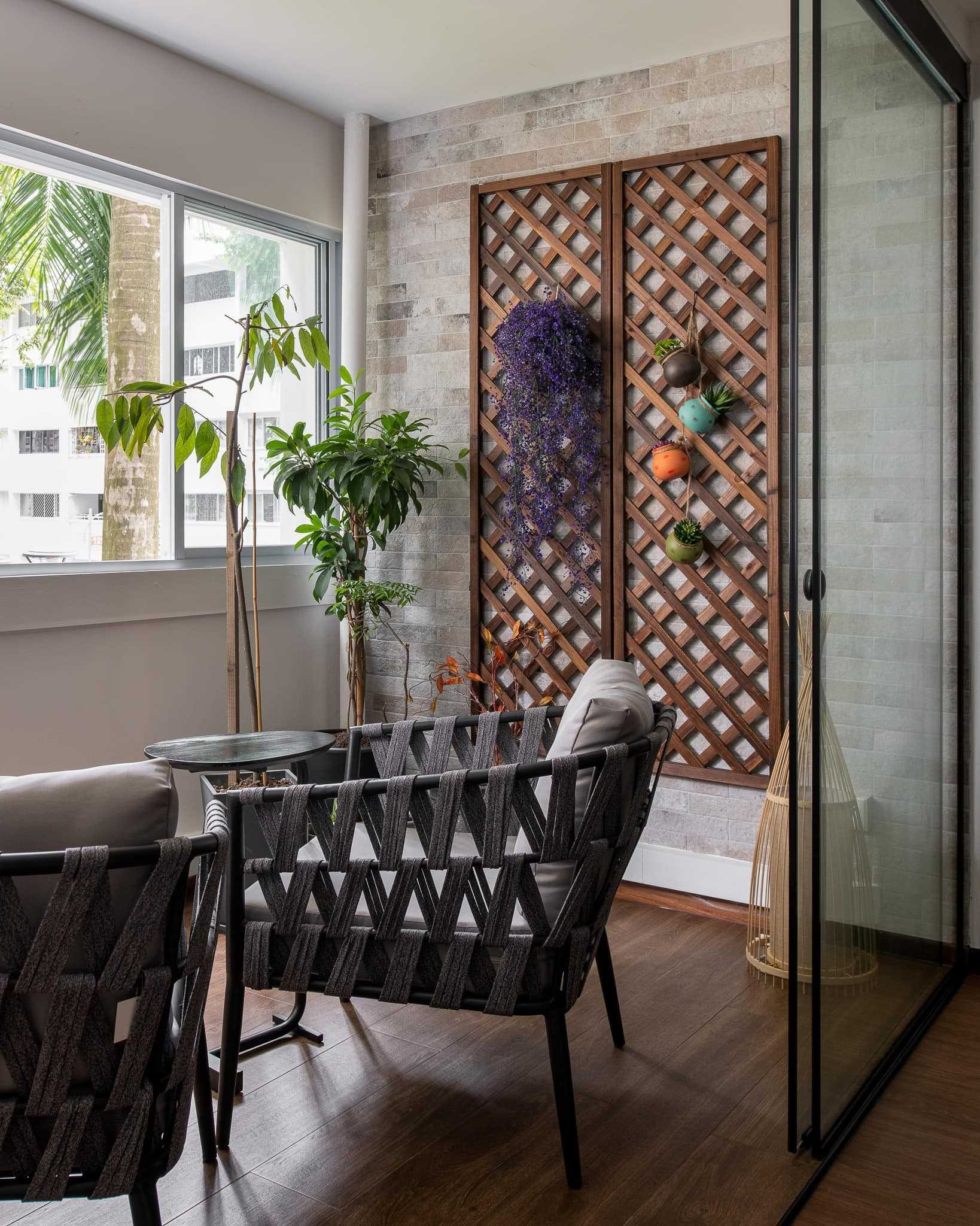 Contemporary Balcony with Window Seat and Window Shutters