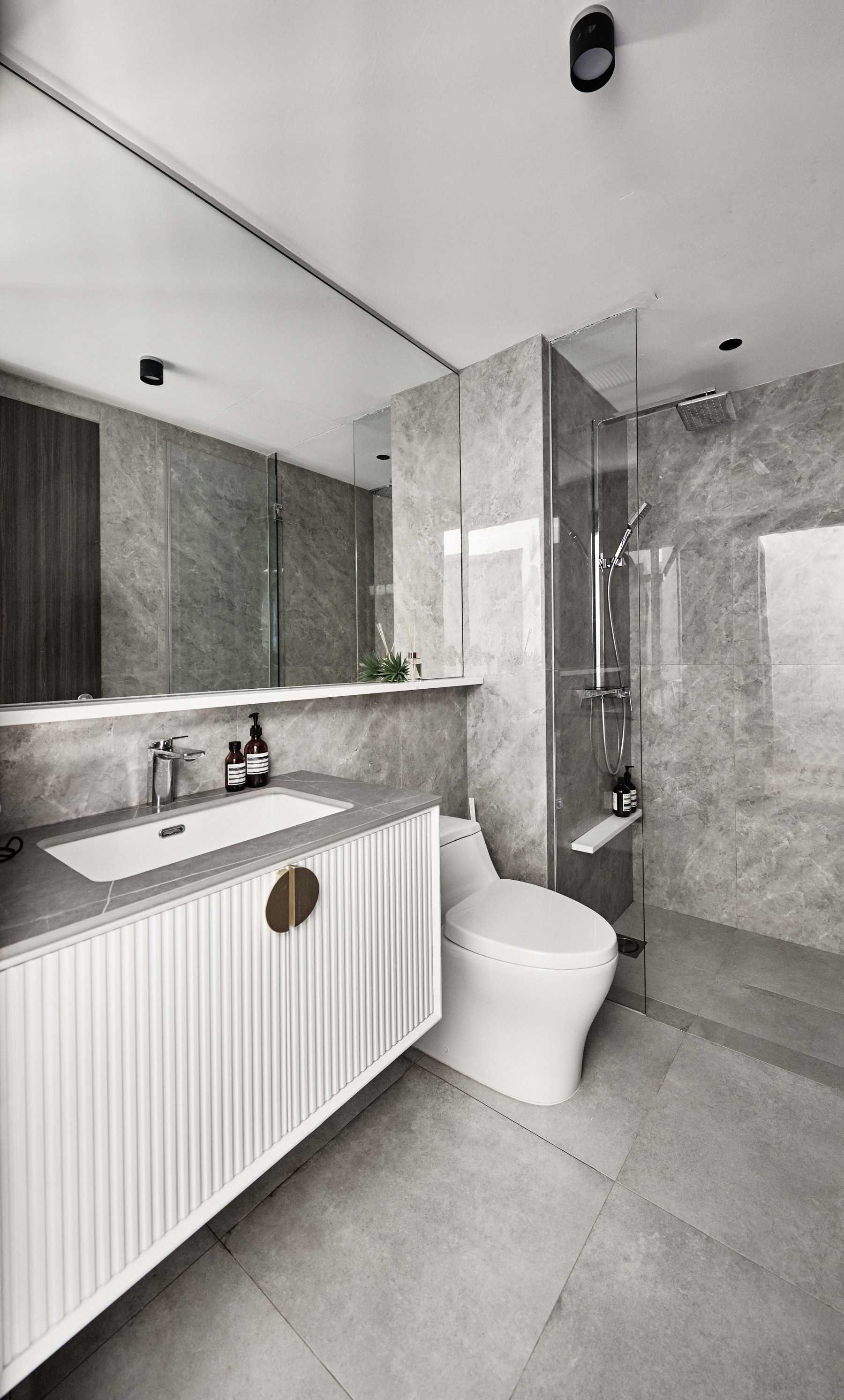Contemporary Bathroom with Mirror and Shower Screen