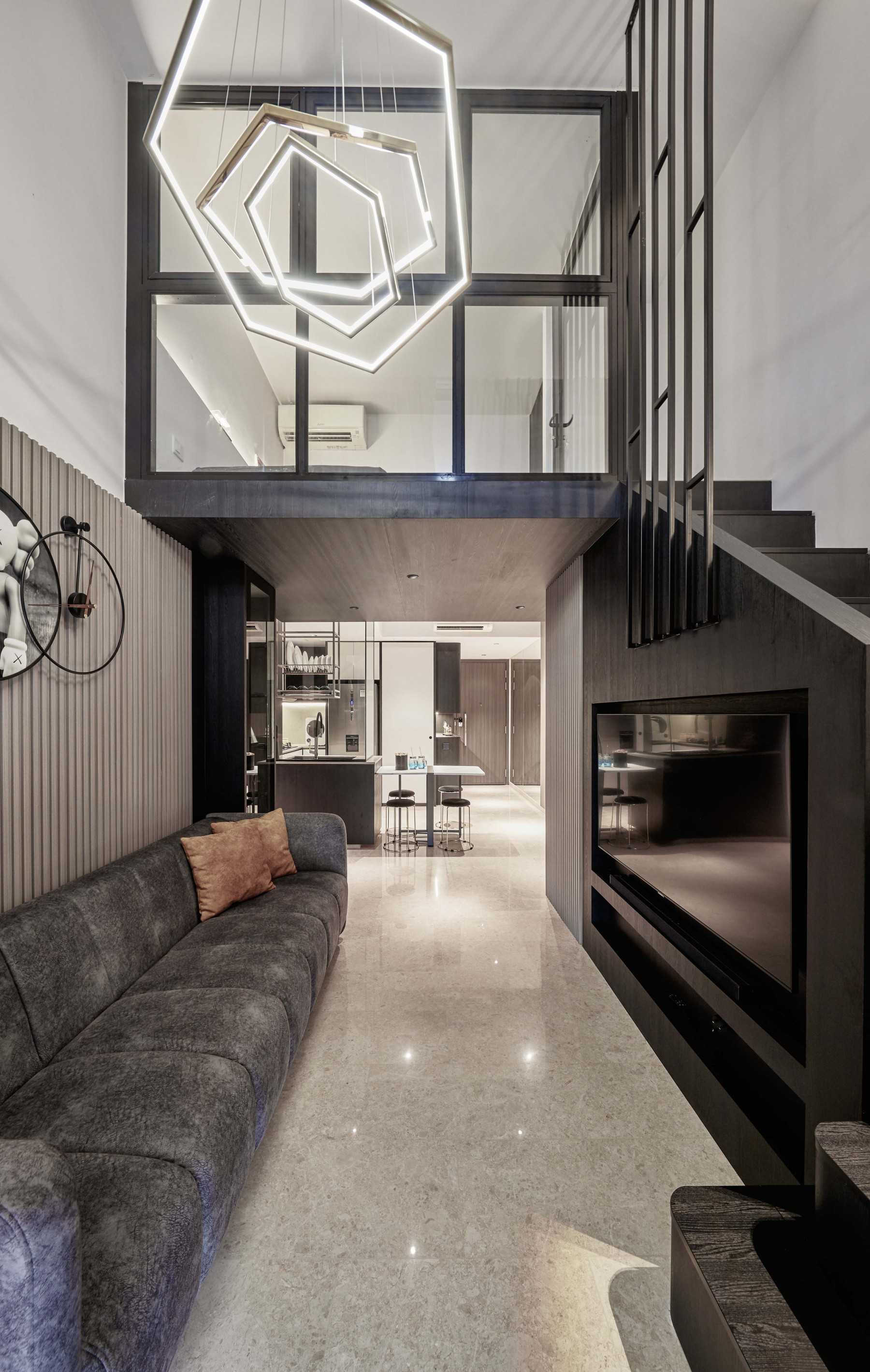 Contemporary Living Room with TV Console and Feature Wall