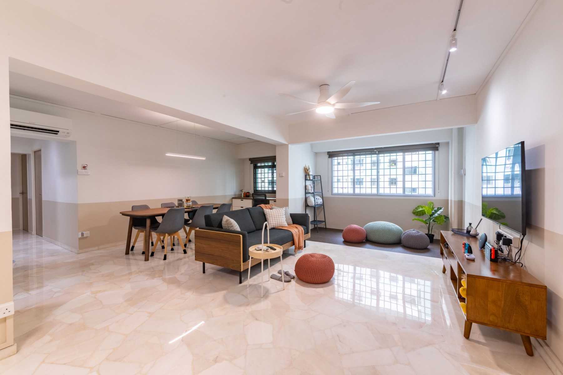 Modern Living Room with Marble Floor and Sofa