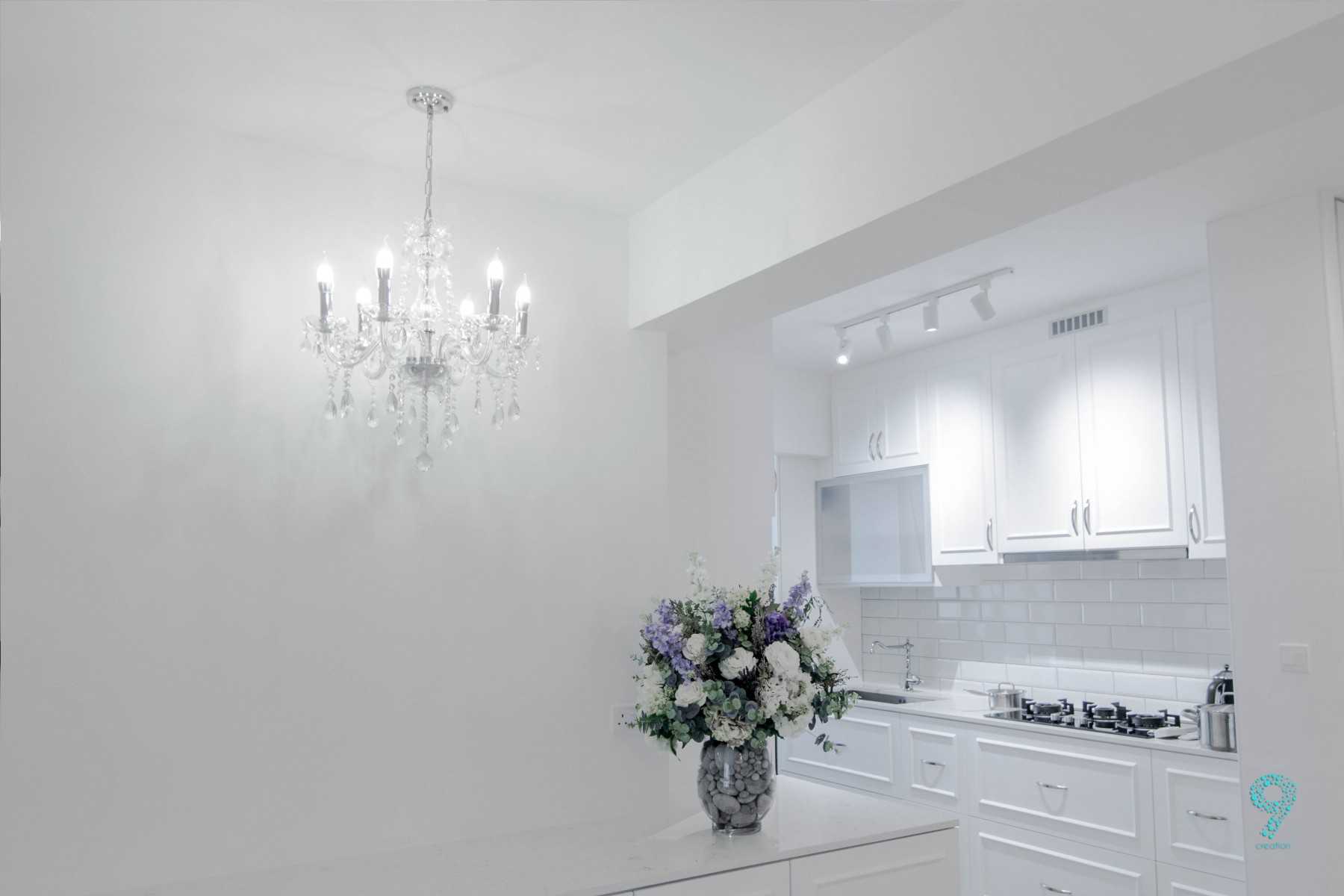 Scandinavian Kitchen with Countertop and Kitchen Island