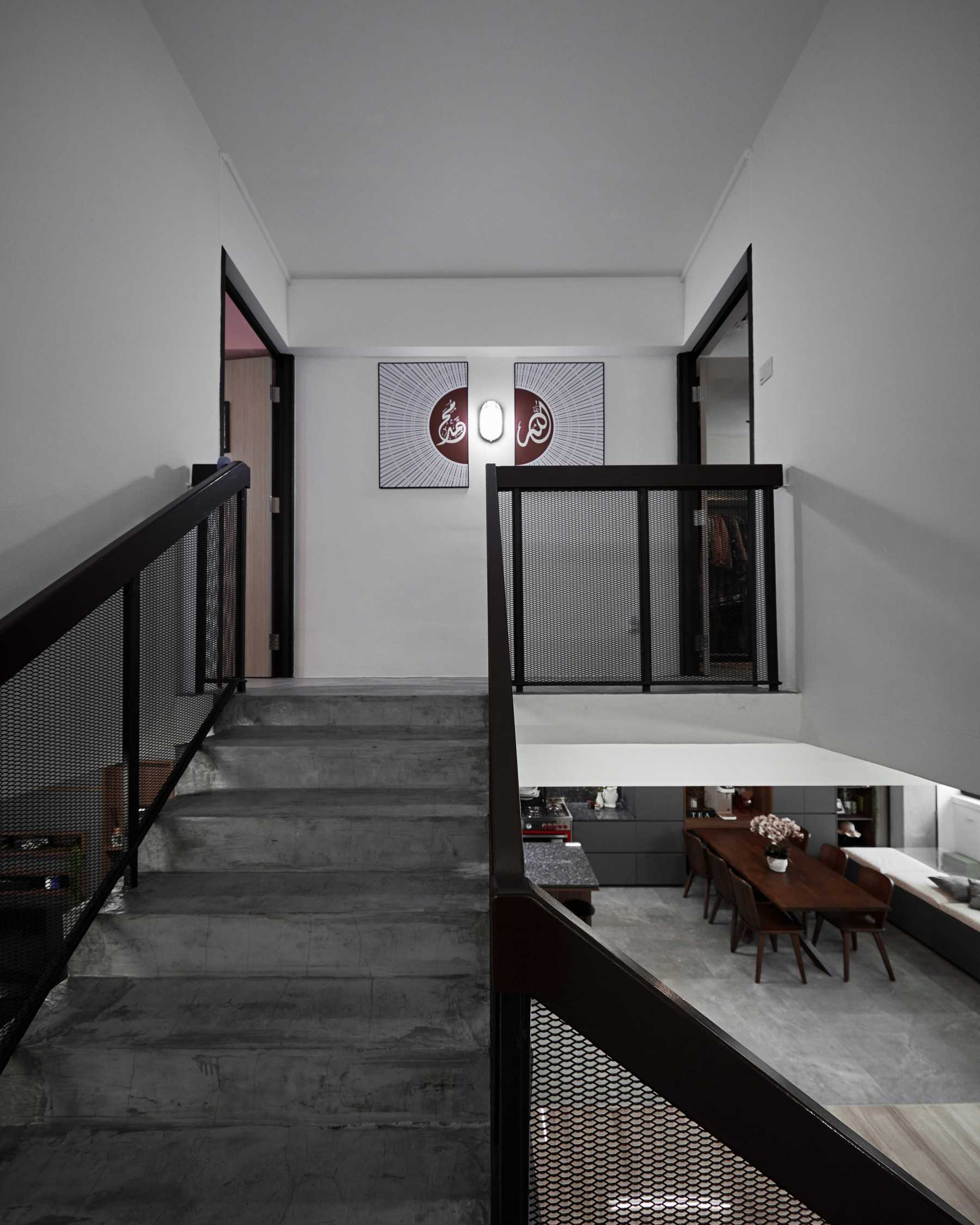 Industrial Hallway with Artwork and Paintings