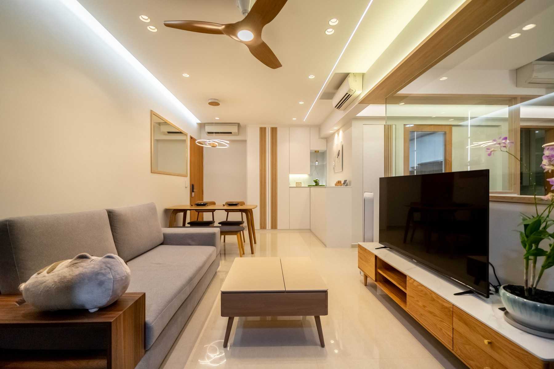 Scandinavian Living Room with TV Console and Feature Wall