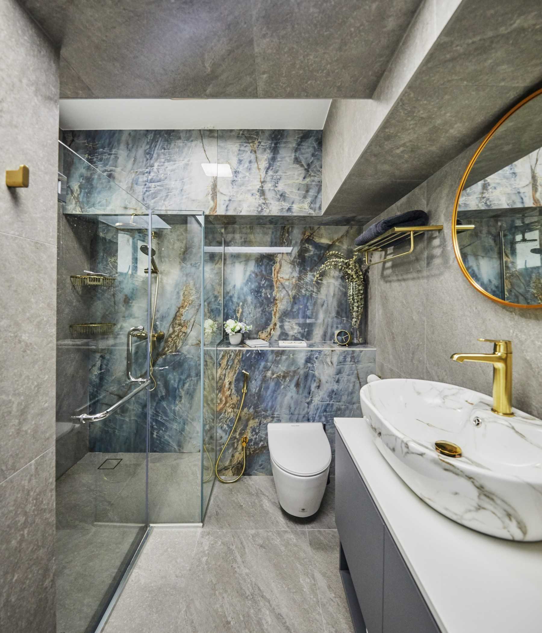 Contemporary Bathroom with Mirror and Bathroom Mirrors
