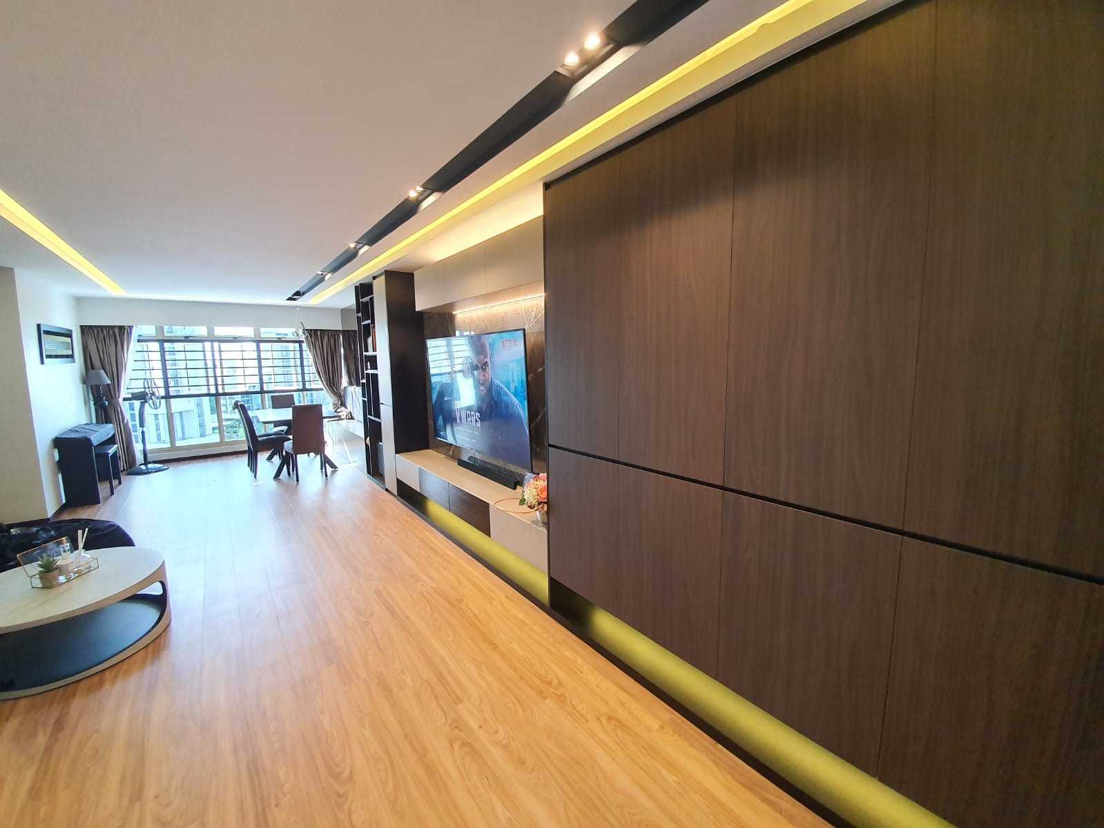 Modern Living Room with Vinyl Flooring and TV Console
