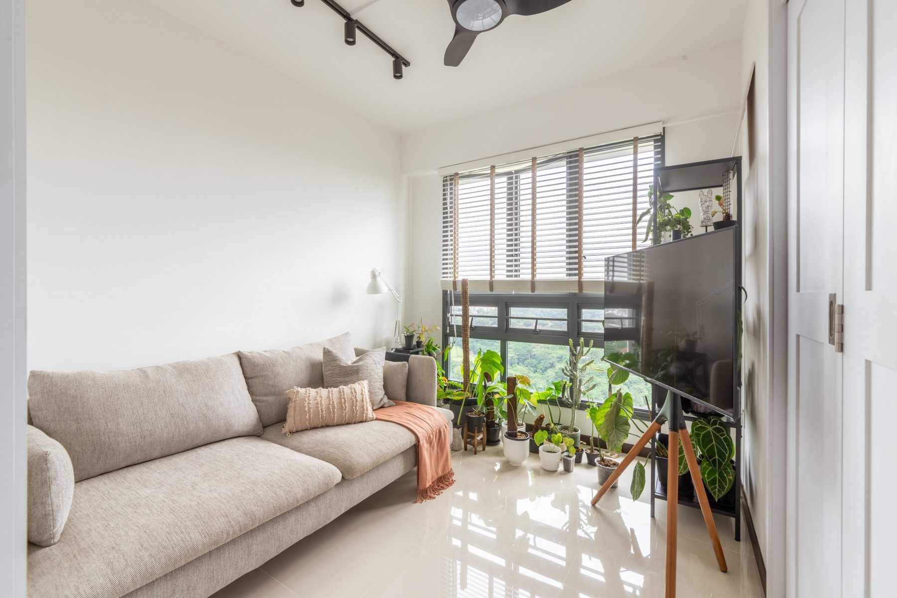 Minimalist Living Room with Marble Floor and Sofa