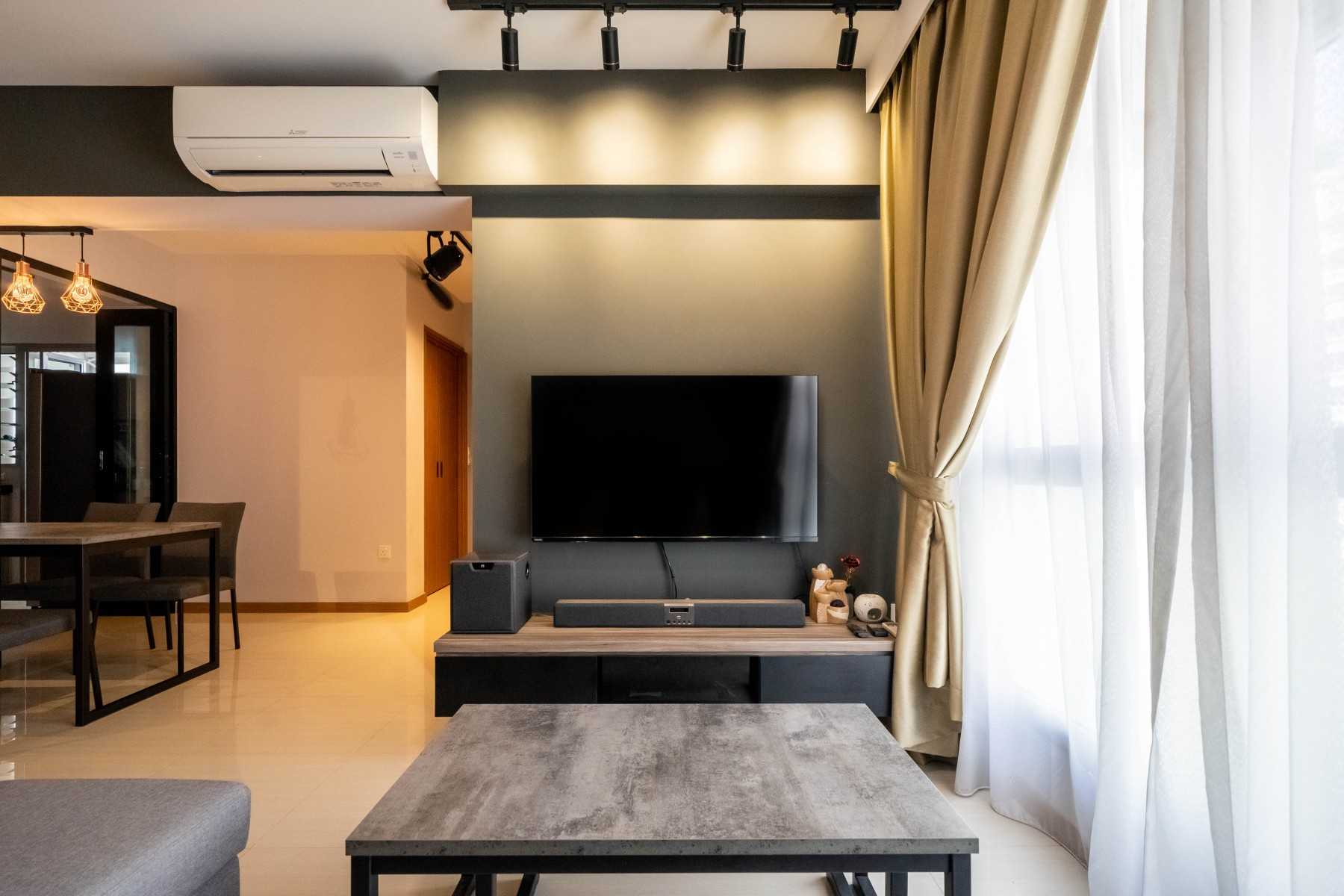 Modern Living Room with TV Console and Feature Wall