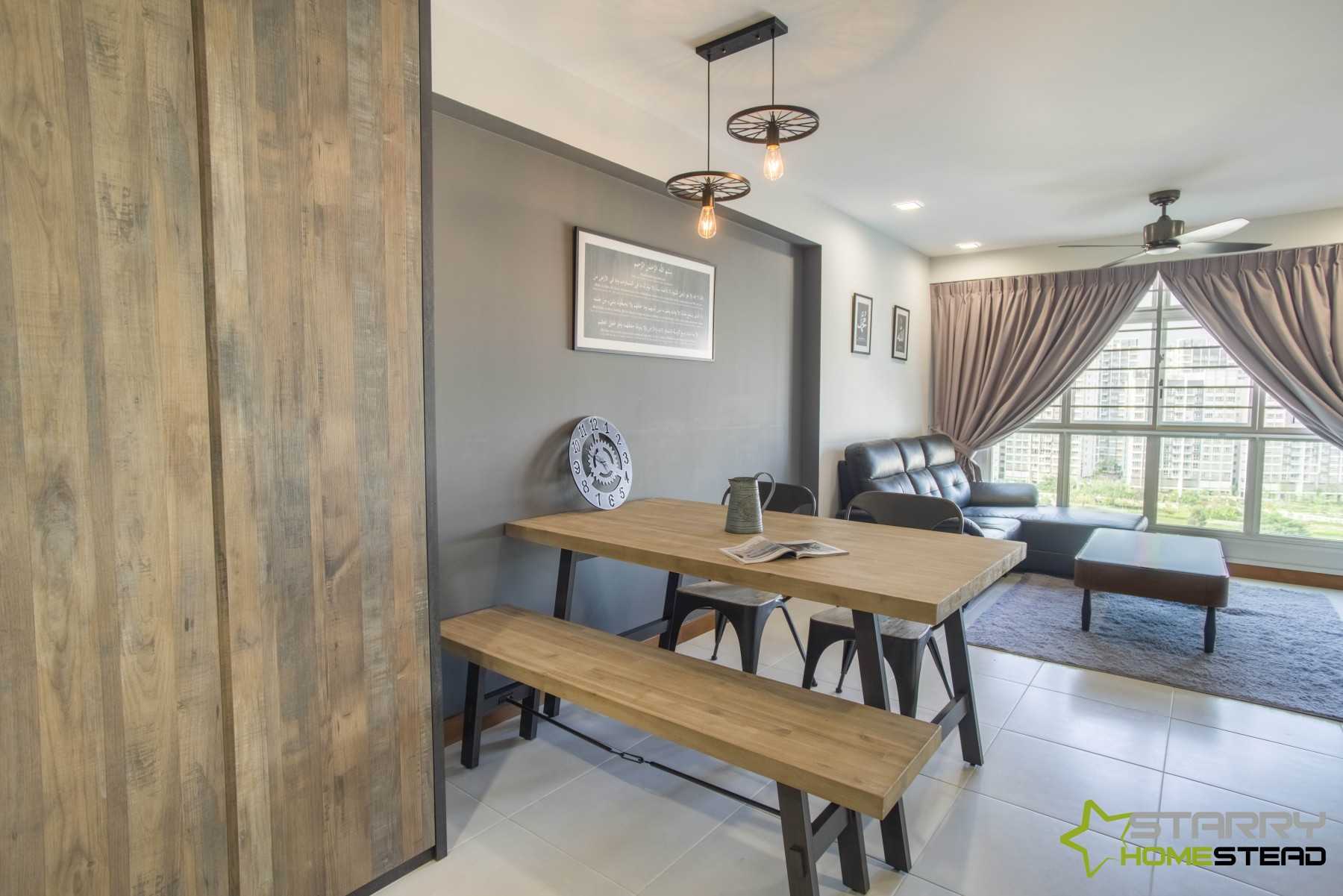 Industrial Living Room with Dining Table and Seating Bench