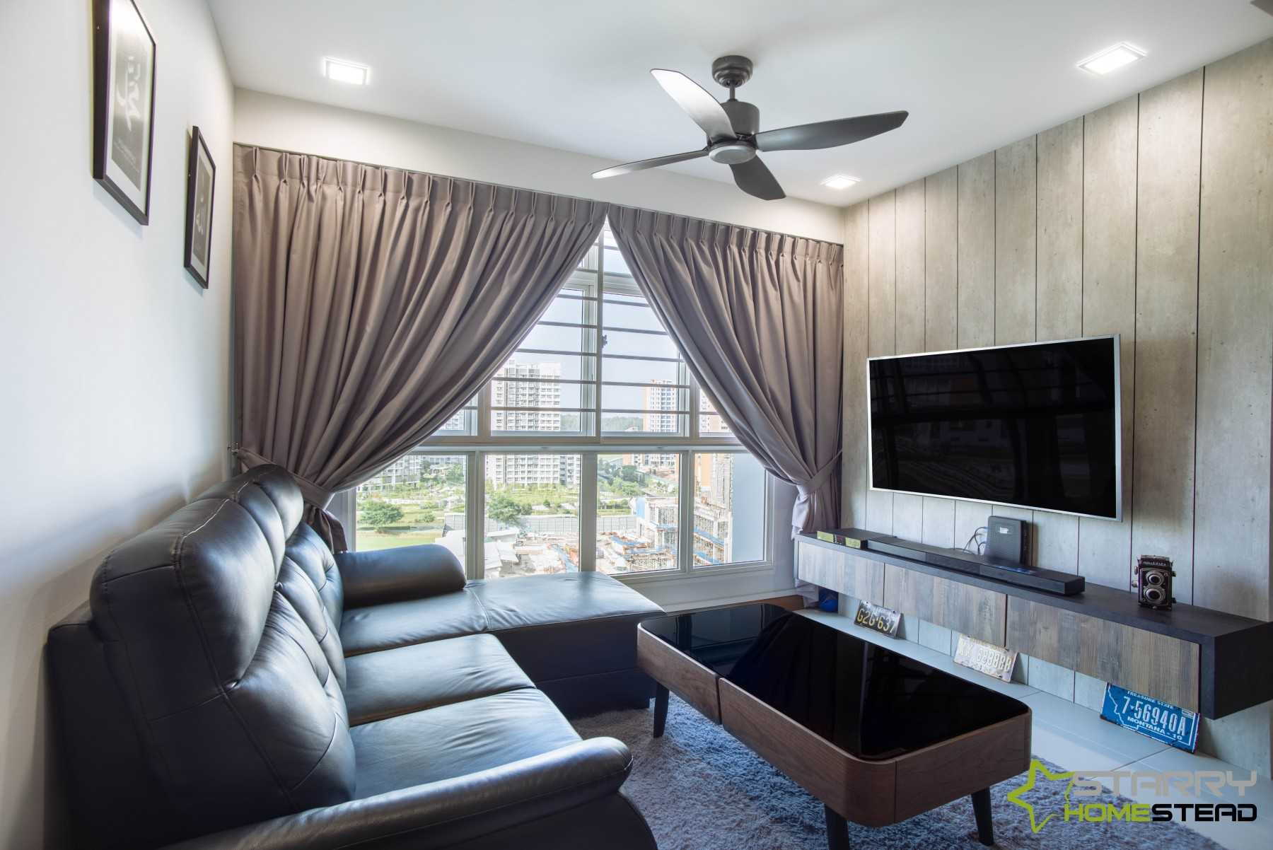 Industrial Living Room with TV Console and Sofa