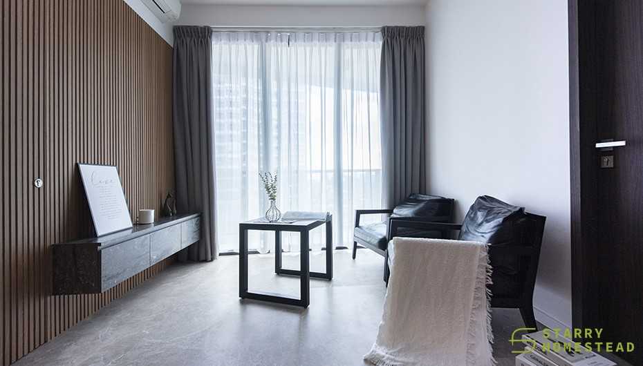 Modern Living Room with Marble Floor and Feature Wall