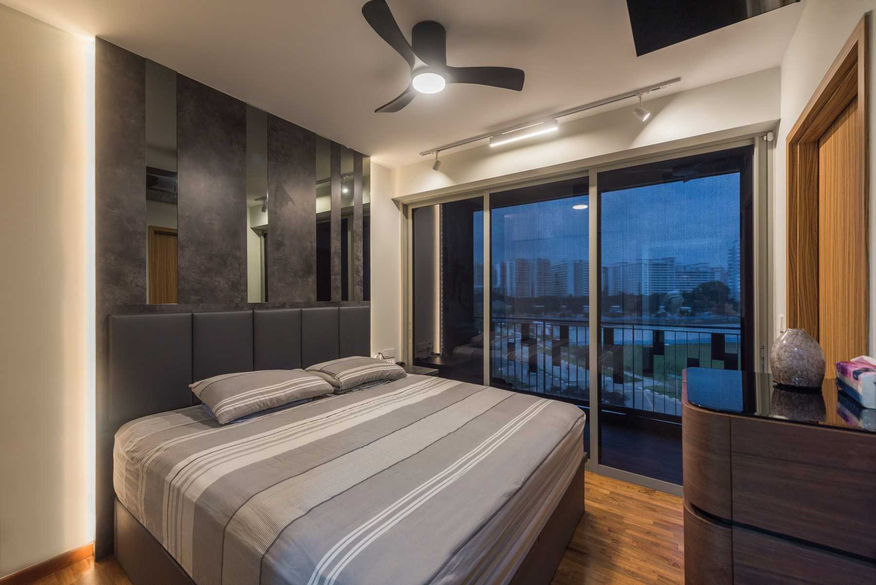 Contemporary Bedroom with Parquet Floor and Queen Bed