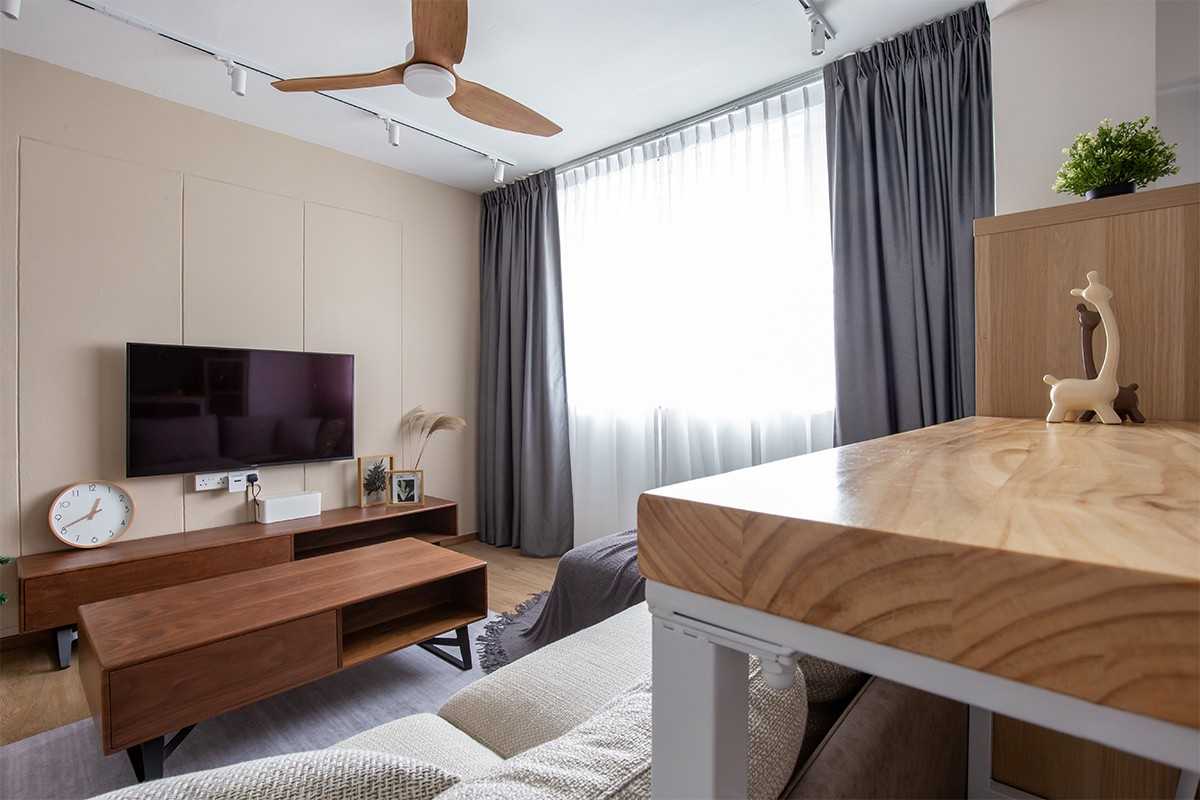 Scandinavian Living Room with Vinyl Flooring and TV Console