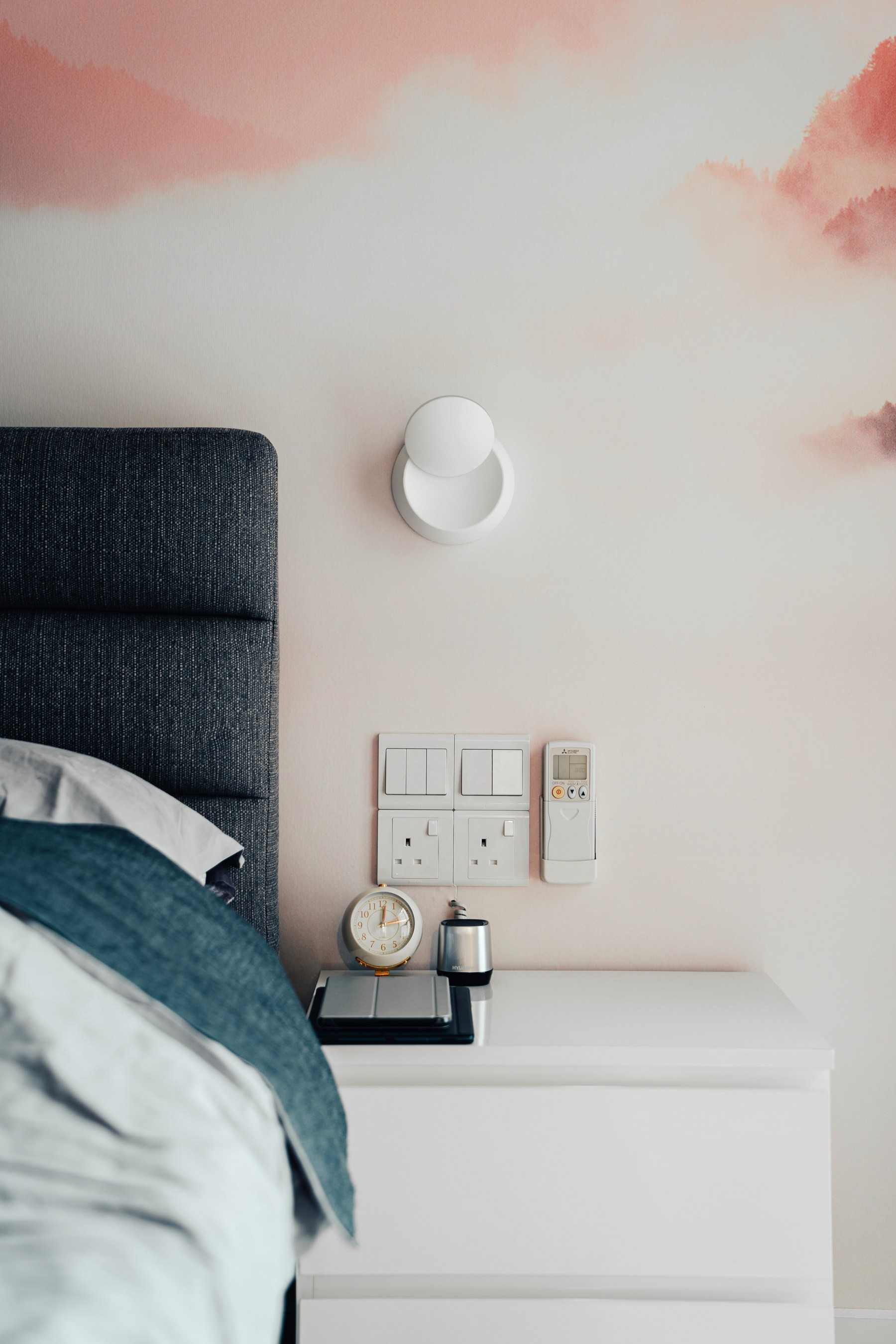 Scandinavian Bedroom with Bedside Table and Bed