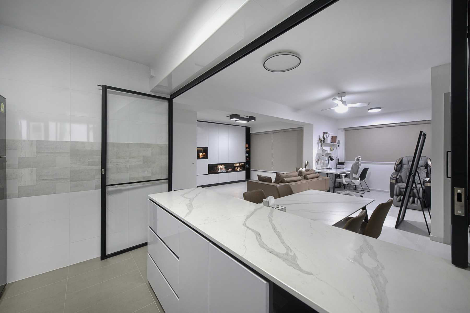 Modern Kitchen with Countertop and Kitchen Window