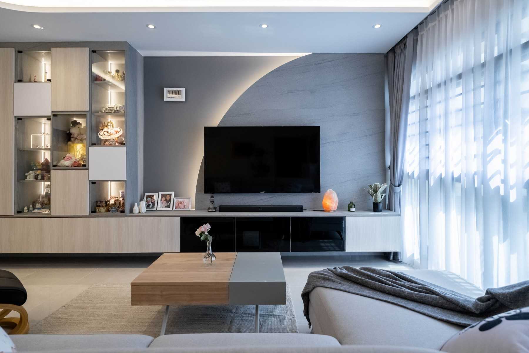 Contemporary Living Room with TV Console and Sofa
