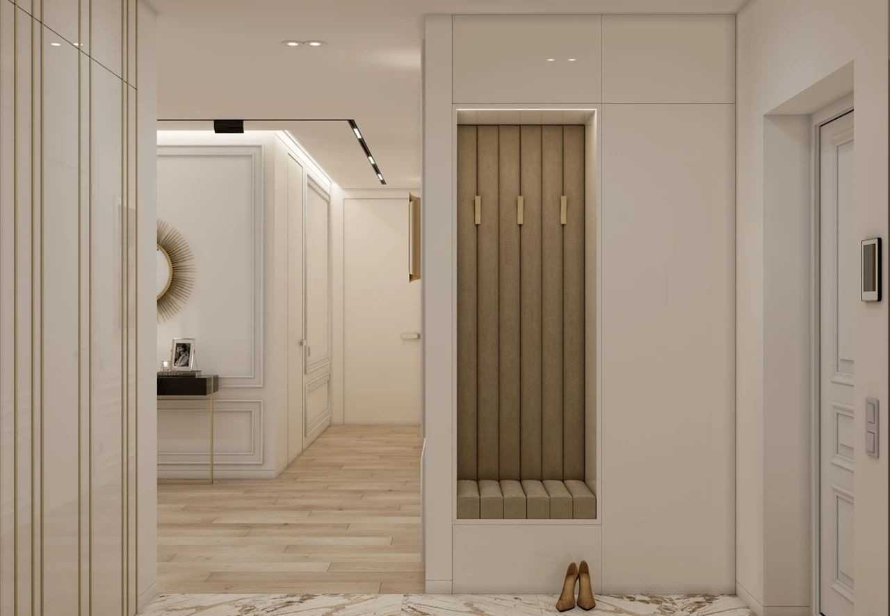 Contemporary Living Room with Marble Floor and Mirror