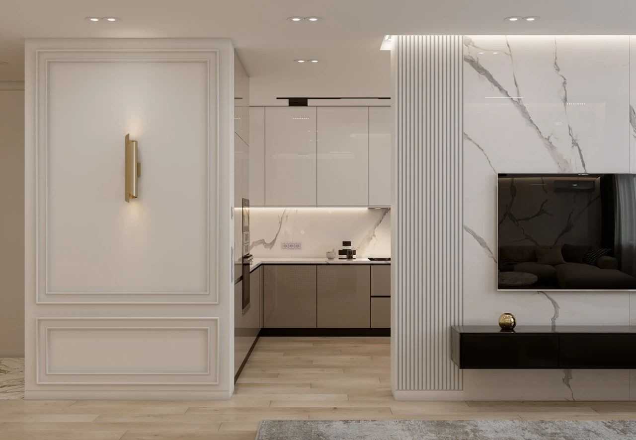 Contemporary Kitchen with Countertop and Parquet Floor