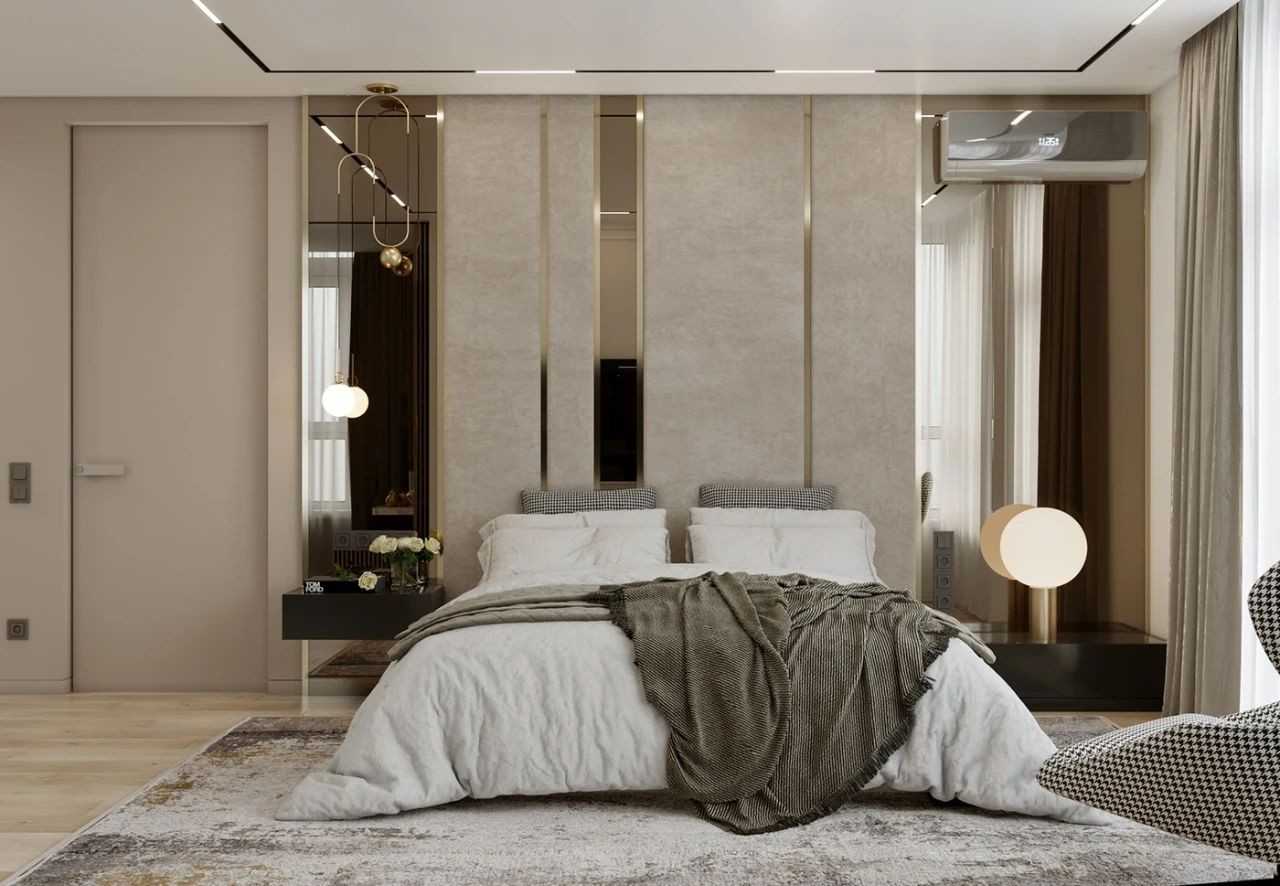 Contemporary Bedroom with Wood Flooring and Wardrobe