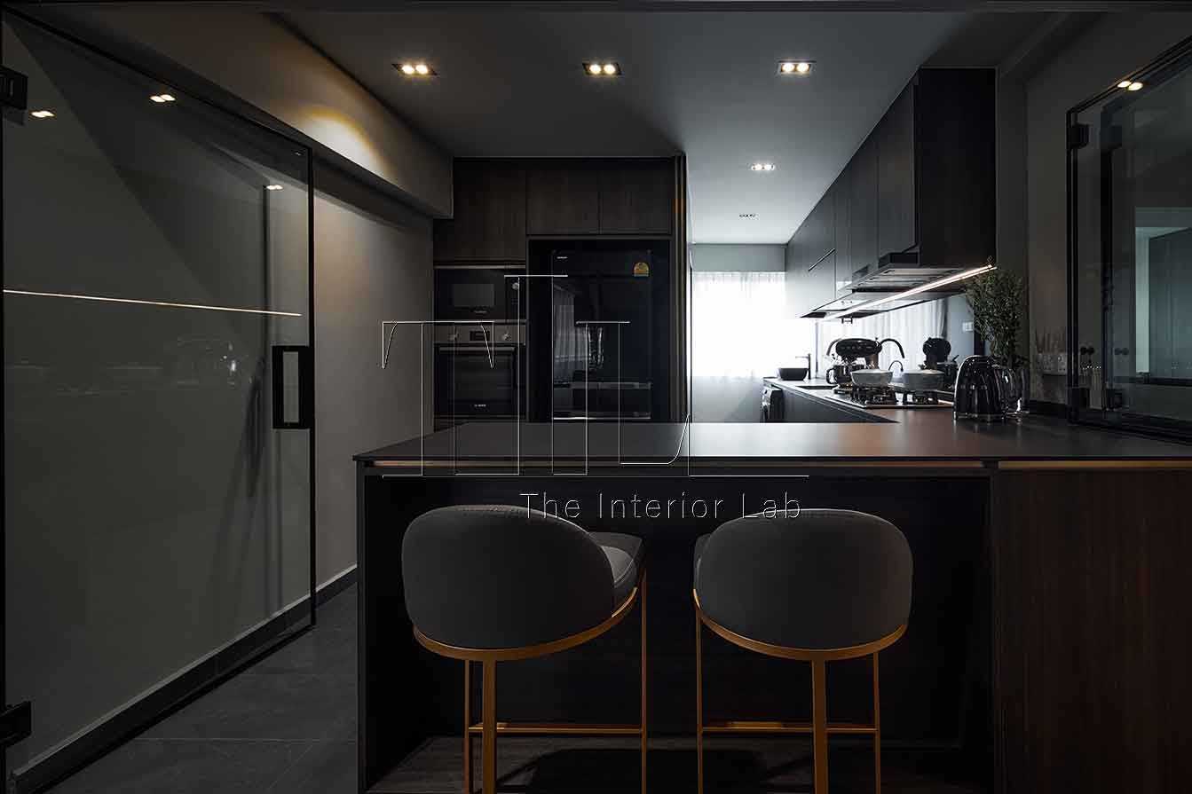 Modern Kitchen with Glass Door and Open Kitchen
