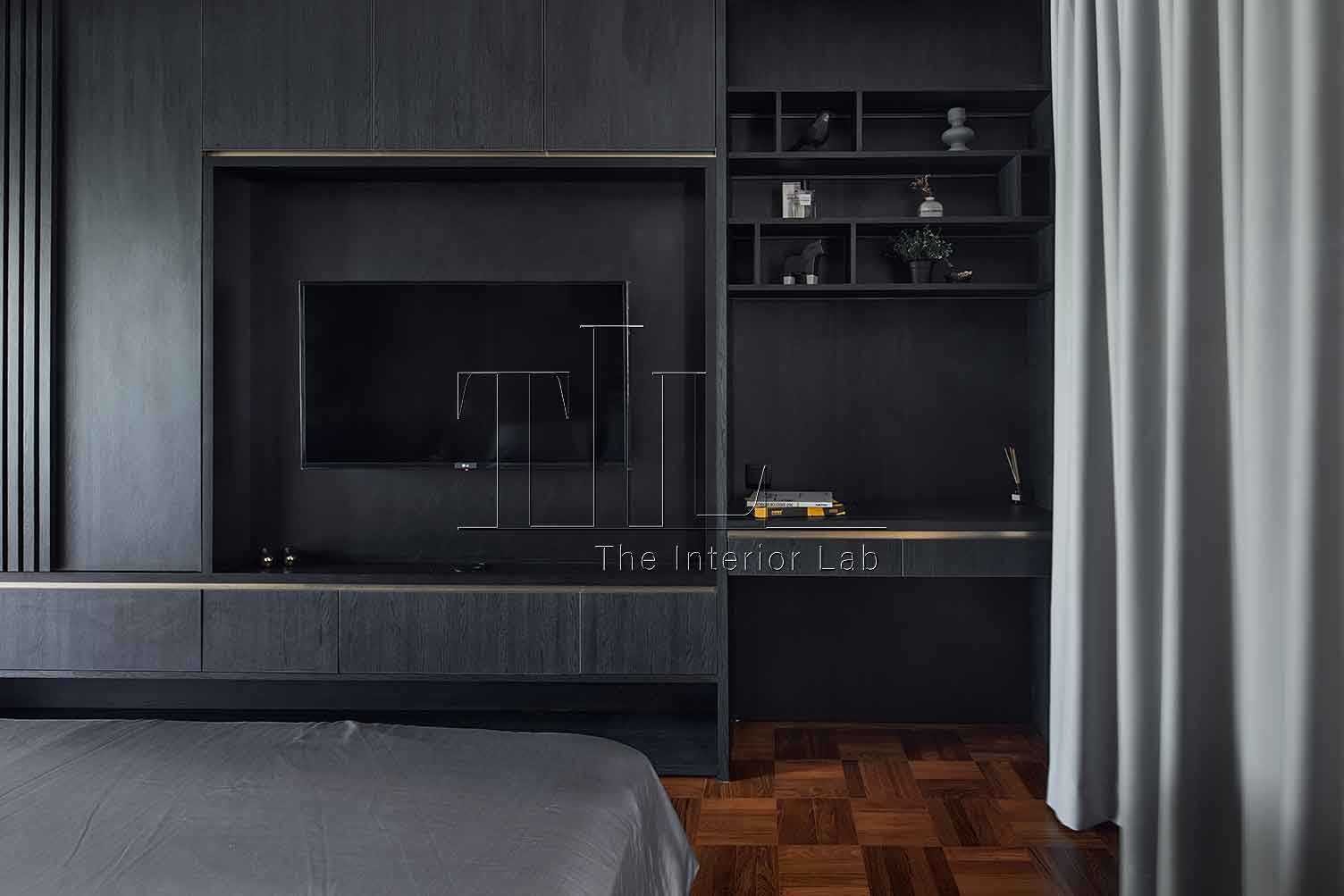 Modern Bedroom with Curtain and TV