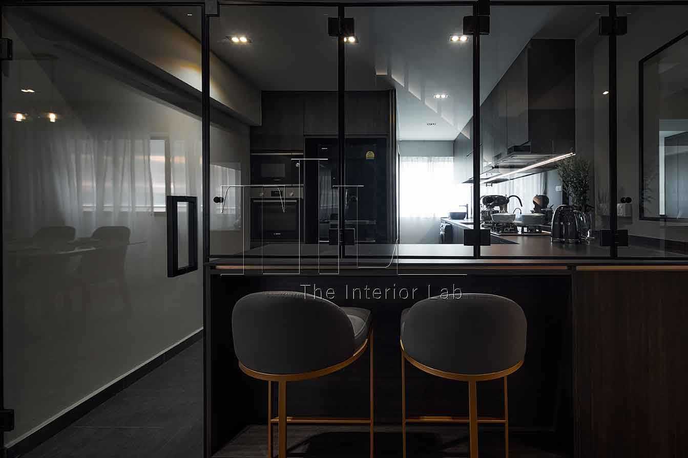 Modern Kitchen with Countertop and Glass Door