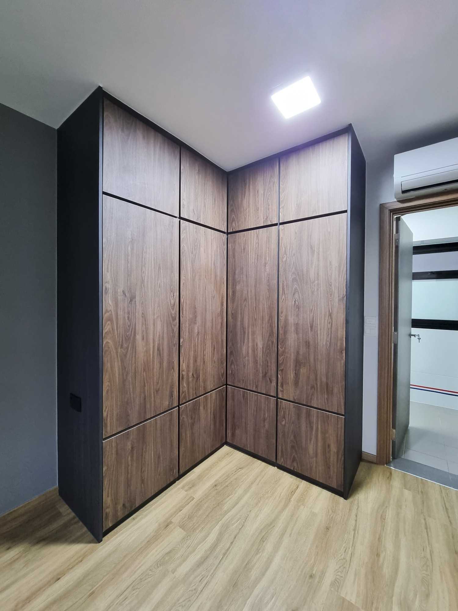 Scandinavian Bedroom with Wardrobe and Paintings