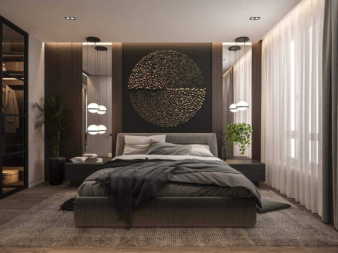 Contemporary Bedroom with Vinyl Flooring and Wardrobe