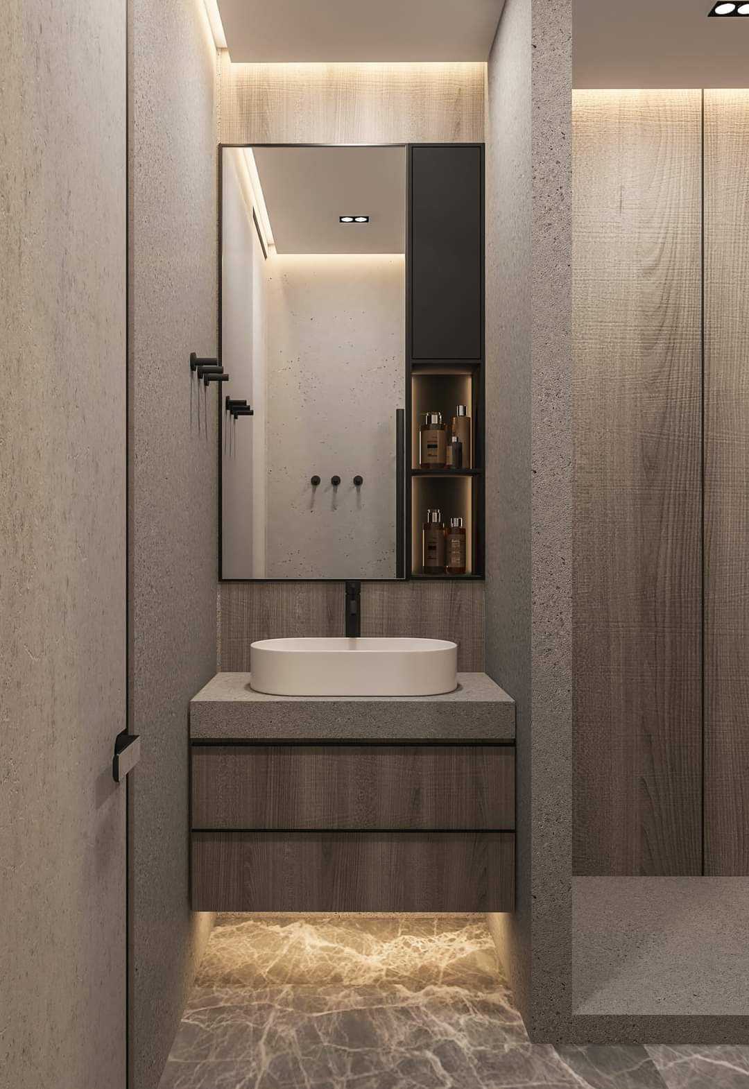 Contemporary Bathroom with Homogeneous Tiles and Marble Floor