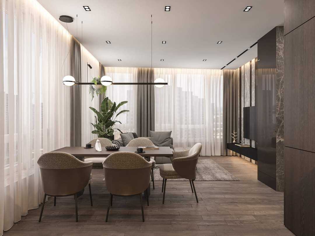 Contemporary Dining Room with Vinyl Flooring and TV Console