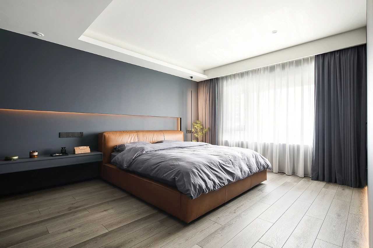 Contemporary Bedroom with Parquet Floor and Bedside Table