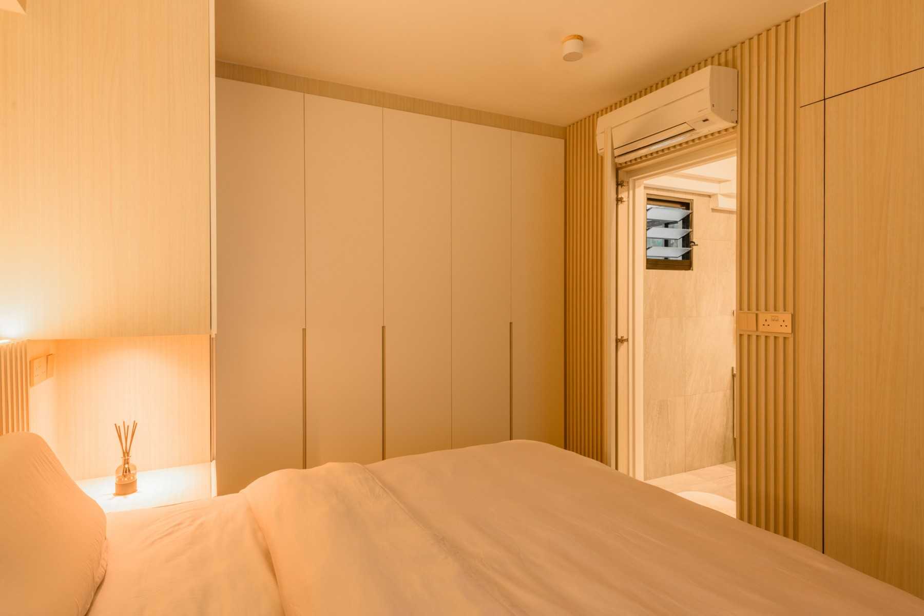Scandinavian Bedroom with Bookshelf and Vinyl Flooring
